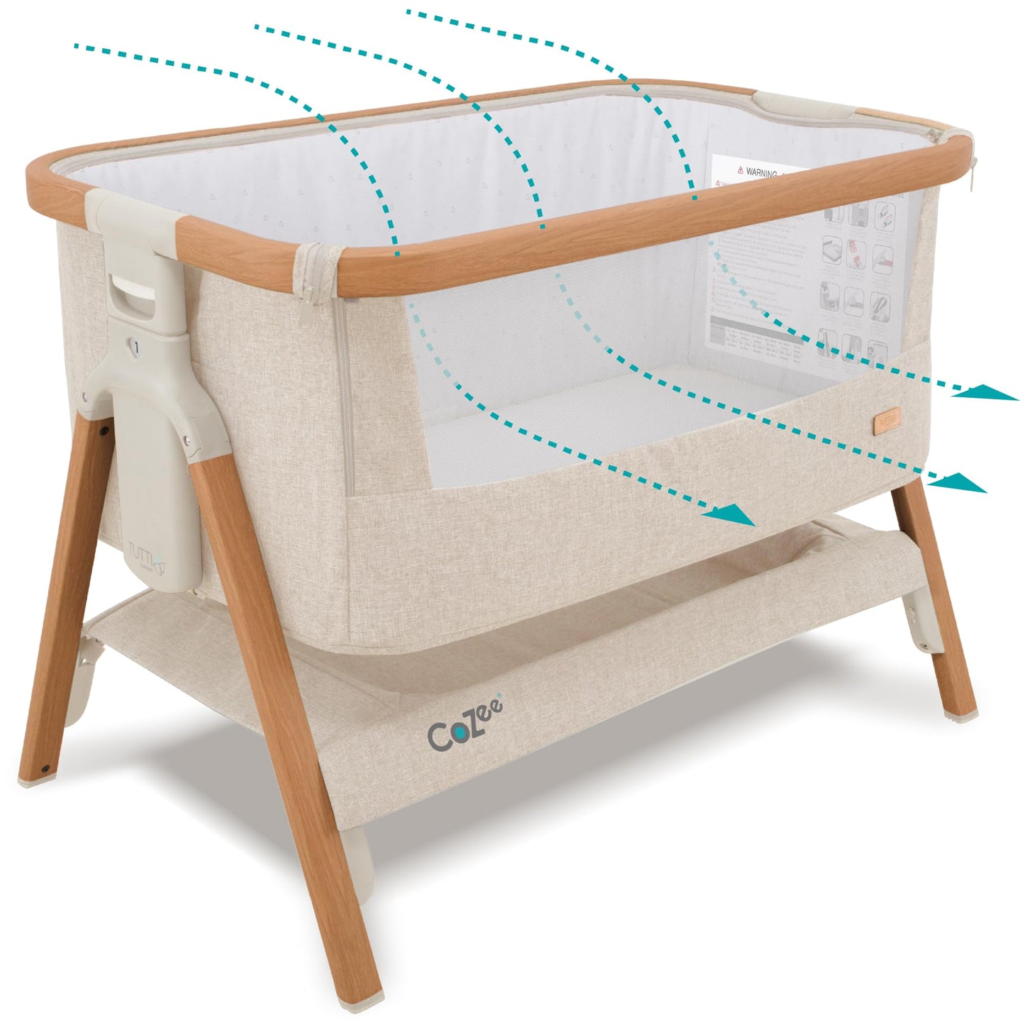 CoZee® 2-in-1 Baby Bassinet & Bedside Sleeper - Fast-Folding Bedside Bassinet, Baby Crib with 6 Mattress Heights & Breathable Mesh Window, Mattress Included, 0-6 Months (Oak & Charcoal)