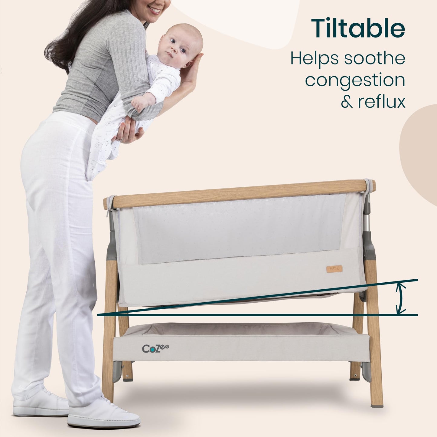 CoZee® 2-in-1 Baby Bassinet & Bedside Sleeper - Fast-Folding Bedside Bassinet, Baby Crib with 6 Mattress Heights & Breathable Mesh Window, Mattress Included, 0-6 Months (Oak & Charcoal)