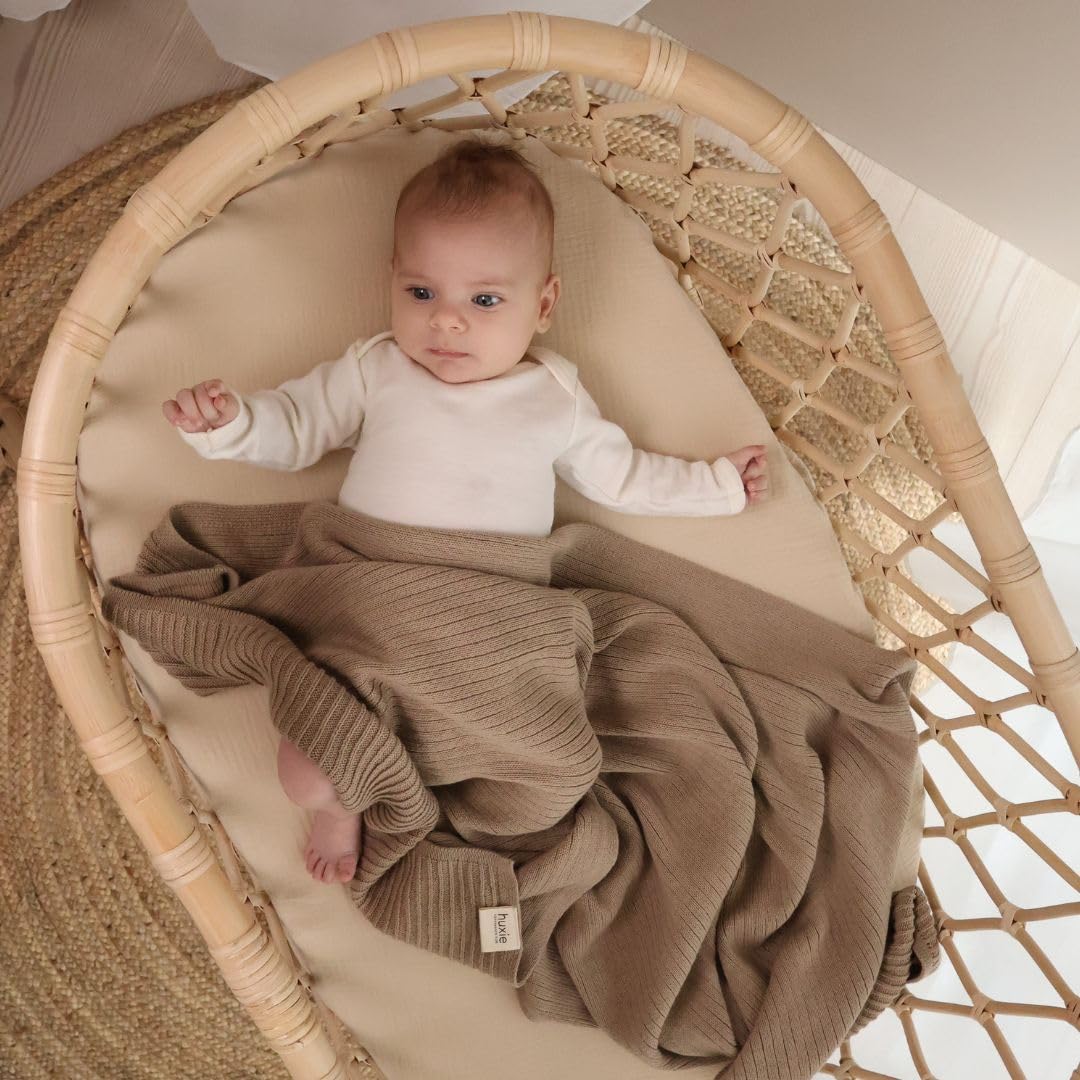 Knitted Organic Cotton Baby Blanket- Swaddle Blanket, 30" x 40" Soft Receiving Blanket for Newborn (Mochachino)