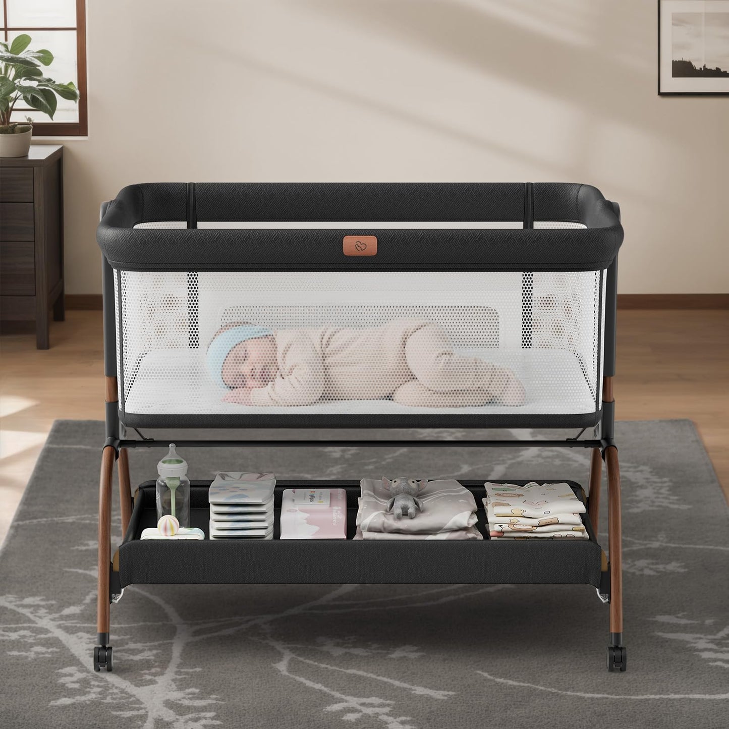 Baby Bassinet Bedside Crib, 3-in-1 Baby Bassinet Bedside Sleeper with Mattress