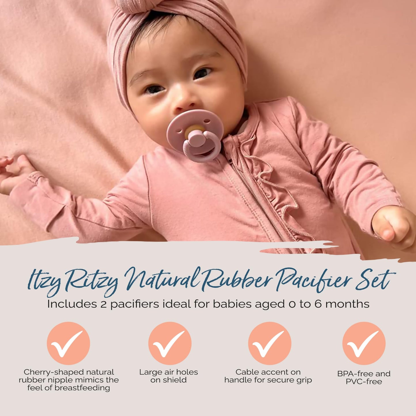 Itzy Ritzy Natural Rubber Pacifiers, Set of 2 – Natural Rubber Newborn Pacifiers with Cherry-Shaped Nipple & Large Air Holes for Added Safety; Set of 2 i