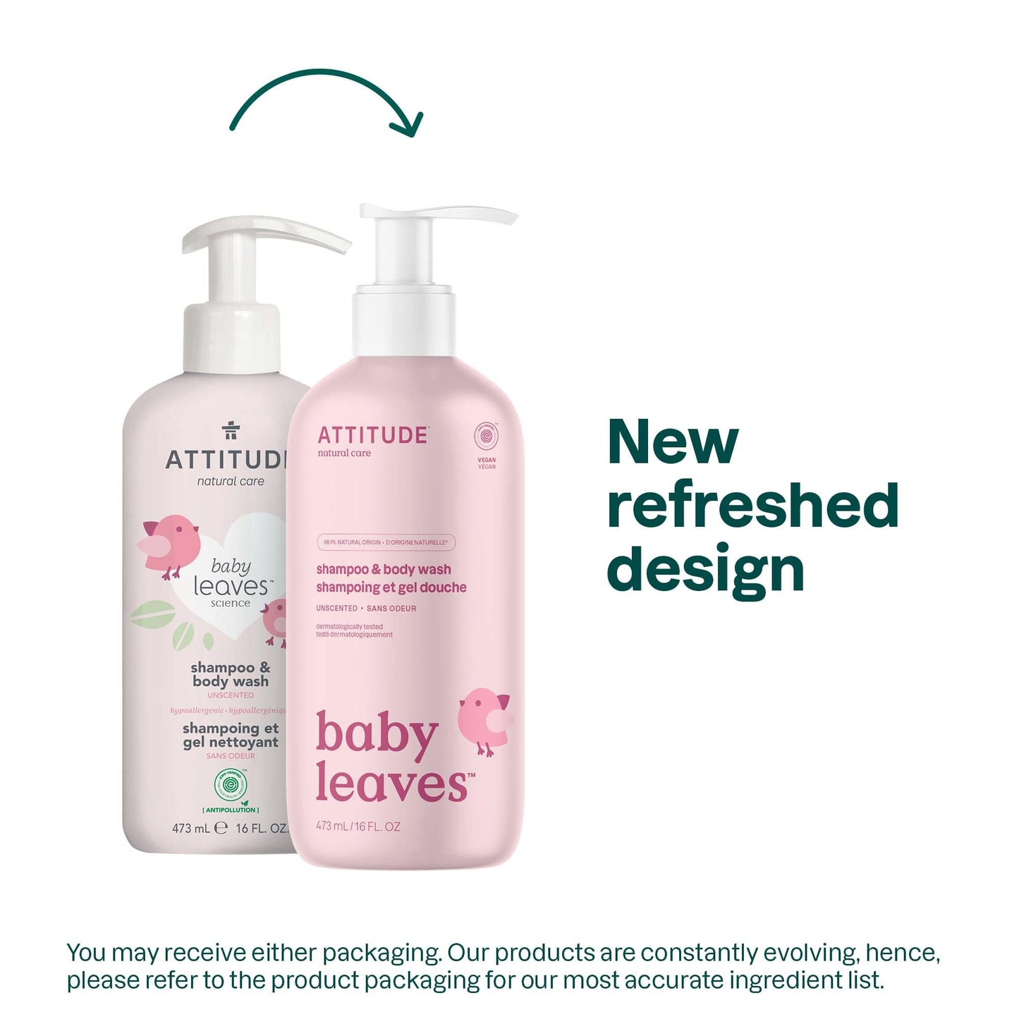 ATTITUDE 2-in-1 Shampoo and Body Wash for Baby, EWG Verified, 16 Fl Oz