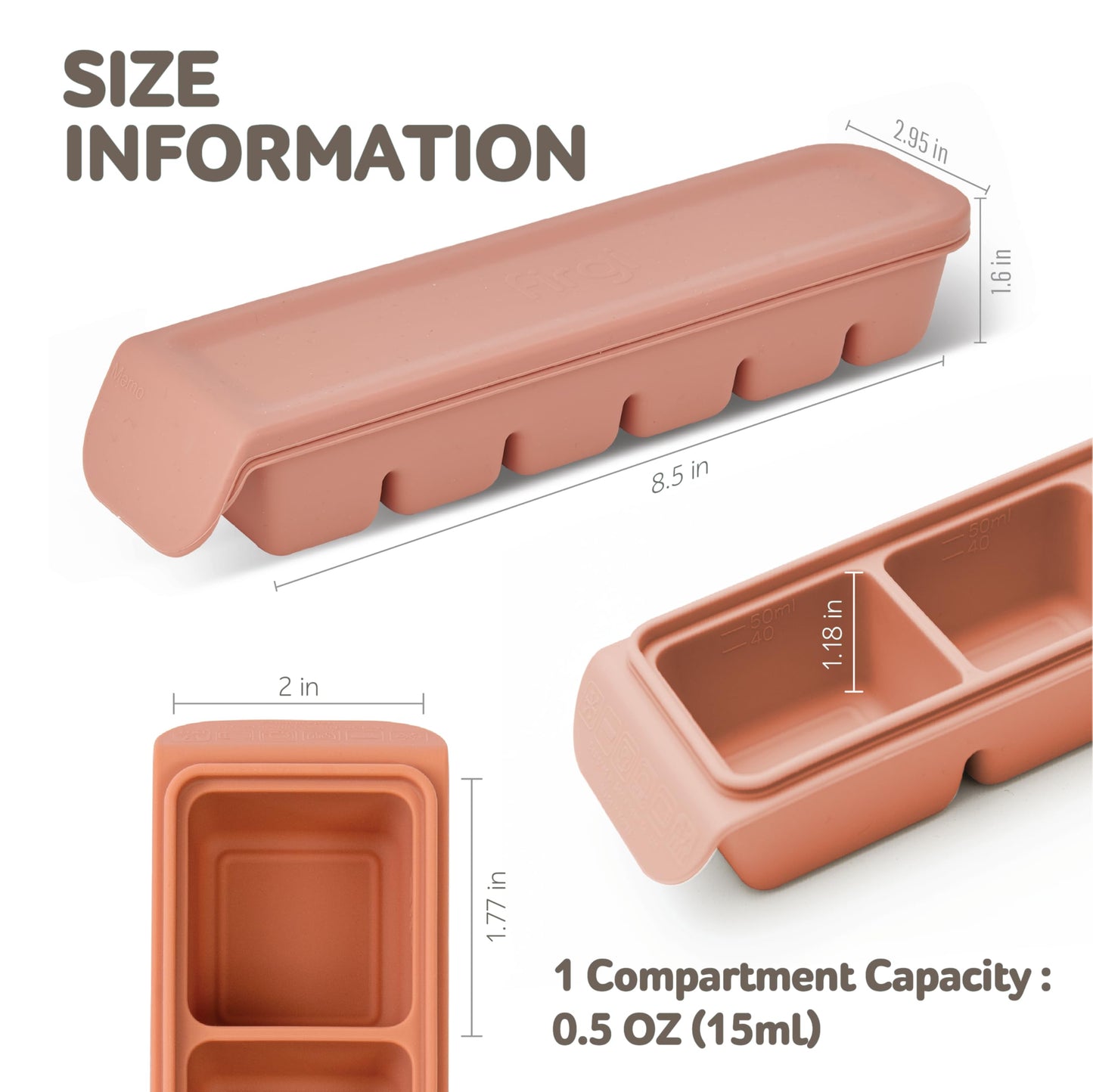 4 Section-1.7oz Gray 100% Food Grade Silicone Ice Cube Tray Food Container with Airtight Locking Lid, Fruit Vegetable Purees, Breastmilk Storage for Baby & Toddler Food | BPA Free Korea Made
