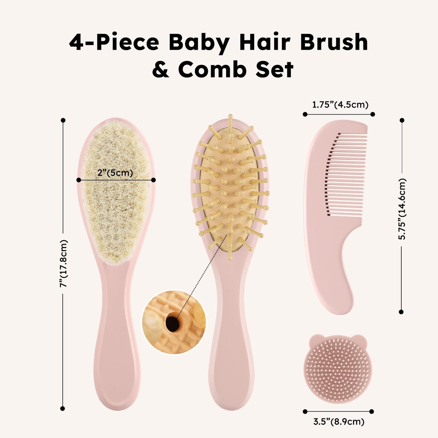 Yoofoss 4 Piece Baby Brush and Comb Set, Wooden Baby Brush with Natural Ultra Soft Goat Hair