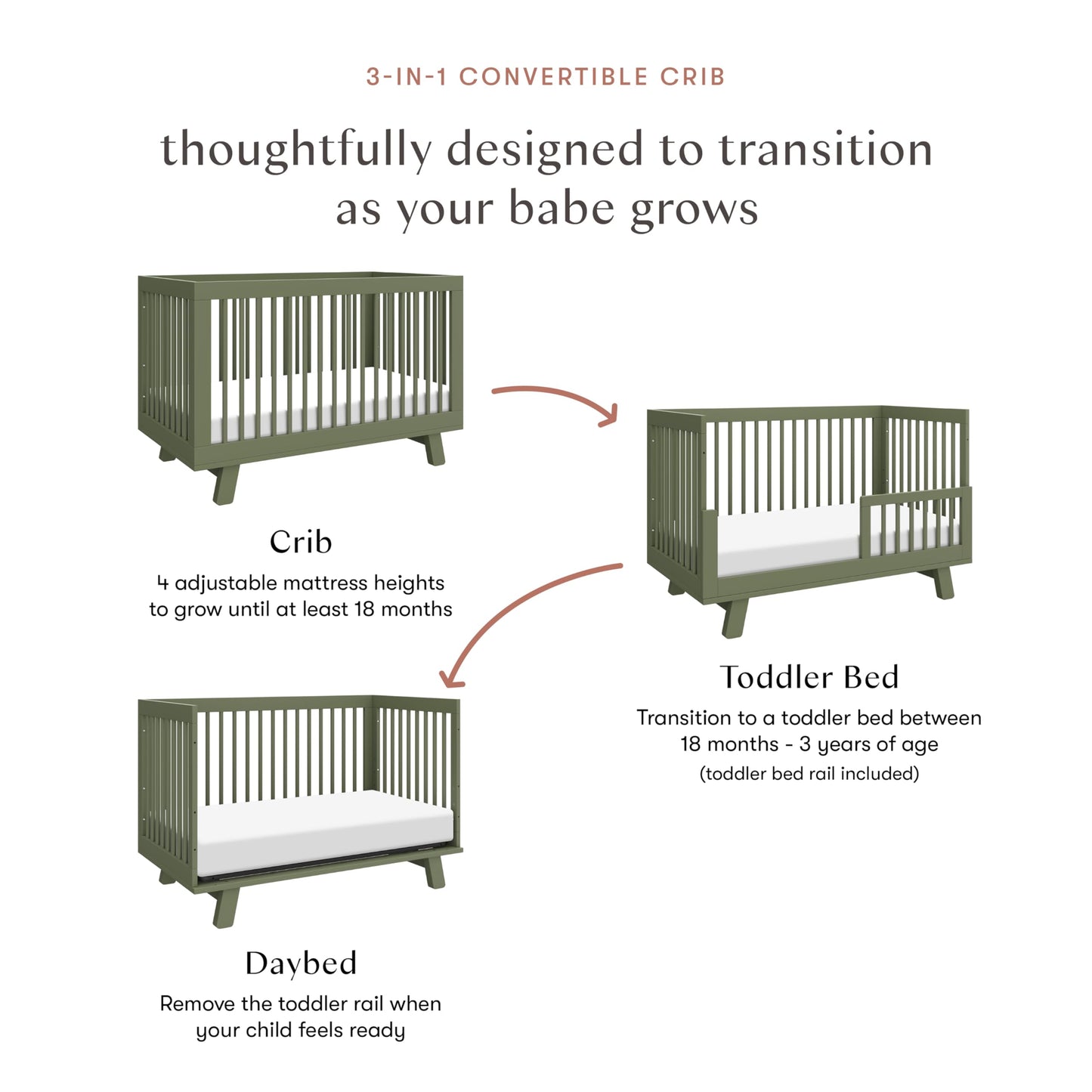 Babyletto Hudson 3-in-1 Convertible Baby Crib - GREENGUARD Gold Certified