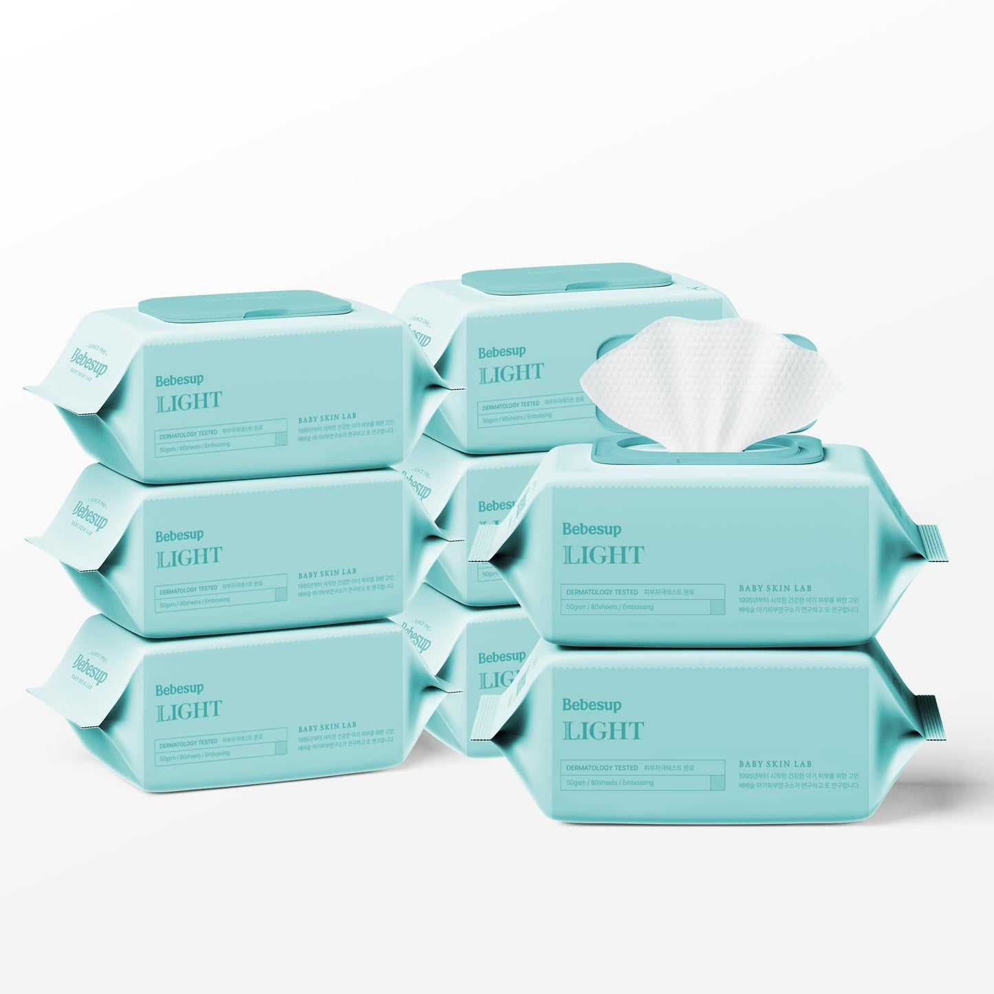BEBESUP- Korea’s #1 Signature Baby Wipes - Hypoallergenic Water-based Unscented Alcohol-Free Ultra-Thick Super Seed Extracts Organic Plant-Based for sensitive skin Flip-Top 560 Count (8 Packs)