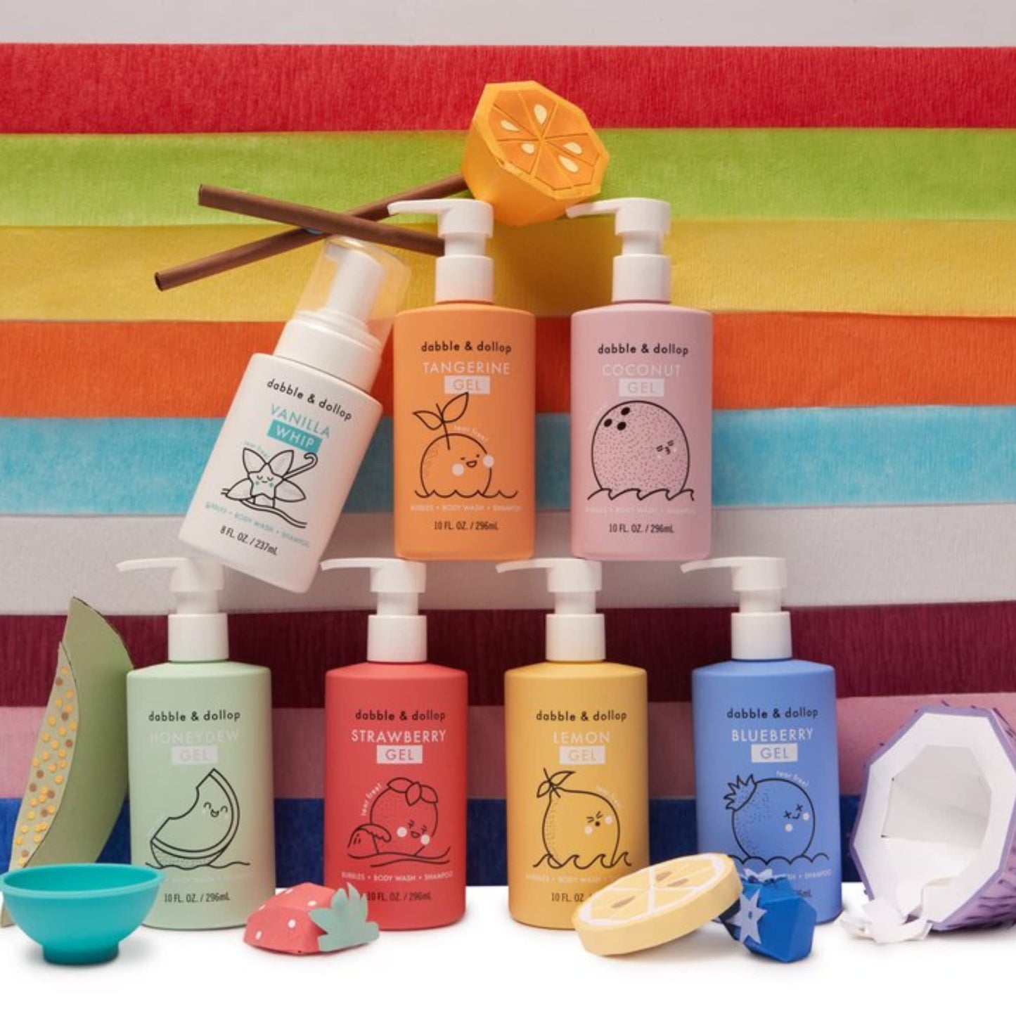 Dabble & Dollop Beachy Bundle, Natural Bubble Bath, Body Wash, Shampoo for Kids, USA-Made, Paraben & Sulfate Free, Vegan, Gluten-Free, Tear-Free, Honeydew Melon, Vanilla & Coconut (Set of 3)