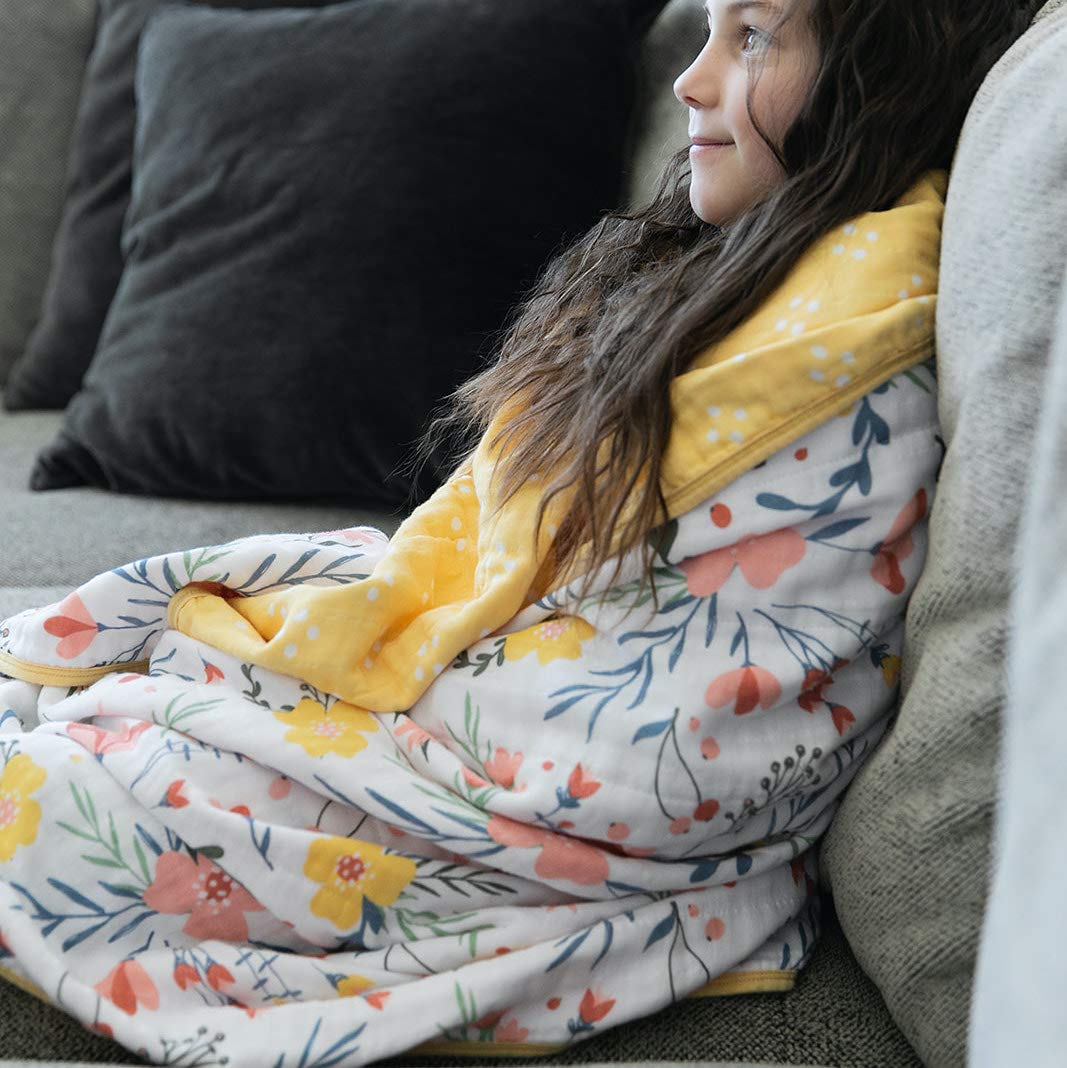 GRACED SOFT LUXURIES Softest Large 100% Cotton Muslin Quilt, 47" x 47" Reversible Printed Cotton Baby Receiving Blanket (Floral Burst)