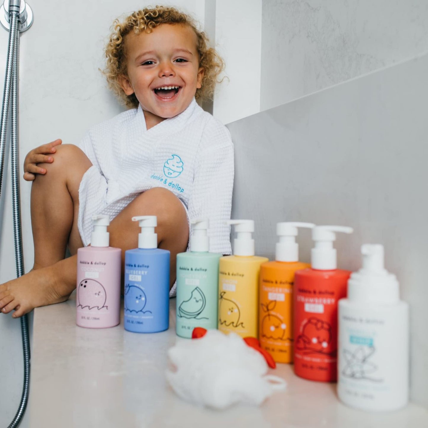 Dabble & Dollop Beachy Bundle, Natural Bubble Bath, Body Wash, Shampoo for Kids, USA-Made, Paraben & Sulfate Free, Vegan, Gluten-Free, Tear-Free, Honeydew Melon, Vanilla & Coconut (Set of 3)