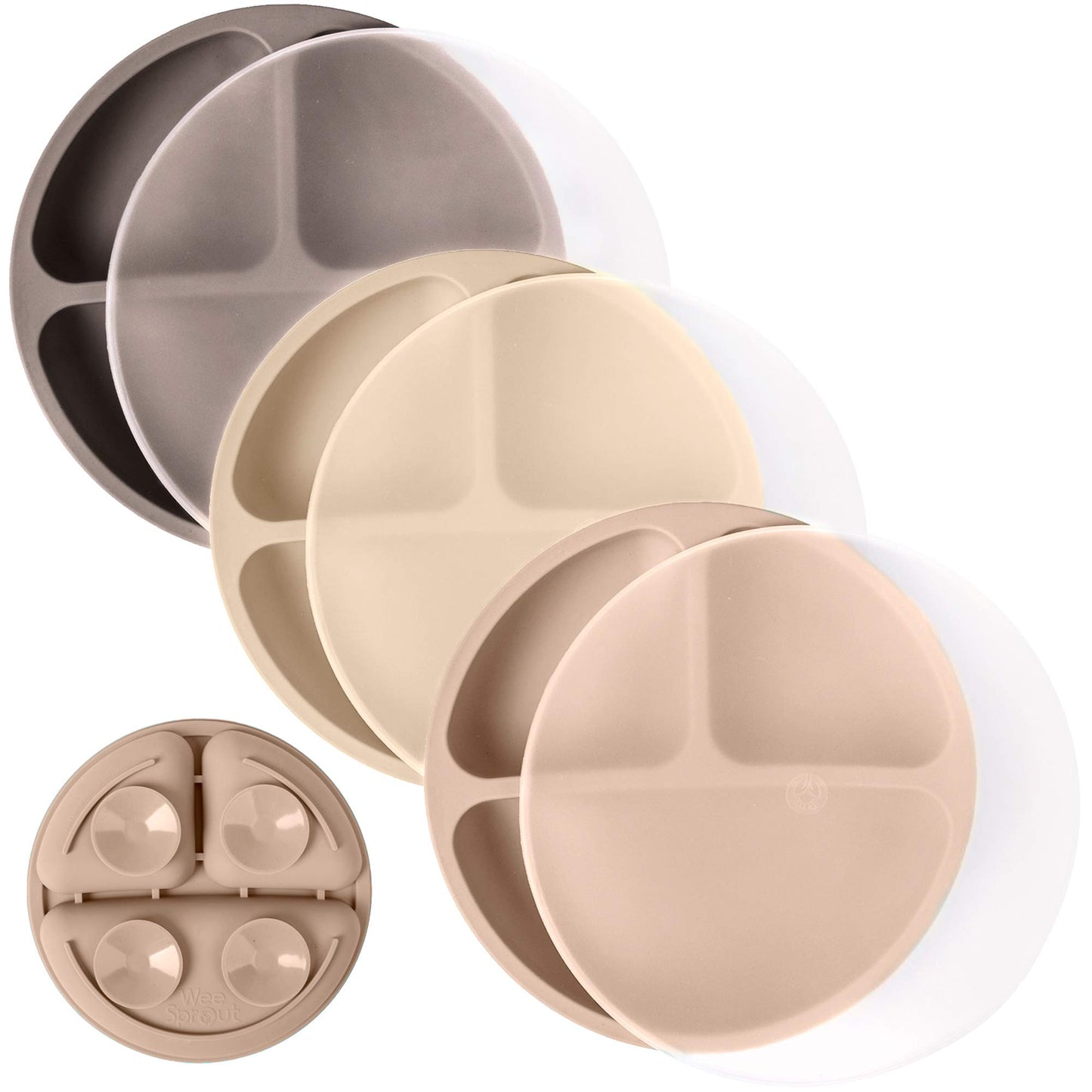WeeSprout Suction Plates for Babies & Toddlers - 100% Silicone, Dinnerware Stays Put, 3 Pack