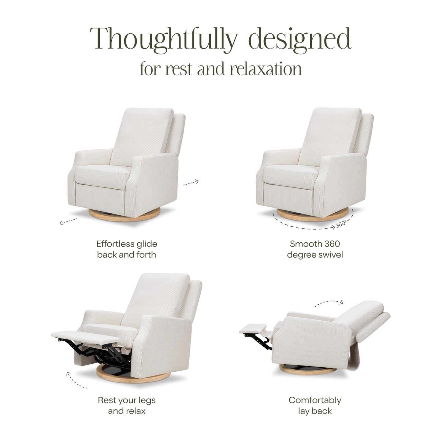Namesake Crewe Glider Recliner Nursery Chair - GREENGUARD Gold & Certi-PUR US Certified, Ultra Cozy 360° Swivel Rocker Recliner