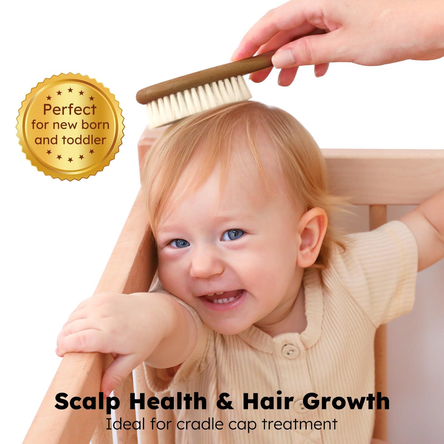 Yoofoss 4 Piece Baby Brush and Comb Set, Wooden Baby Brush with Natural Ultra Soft Goat Hair