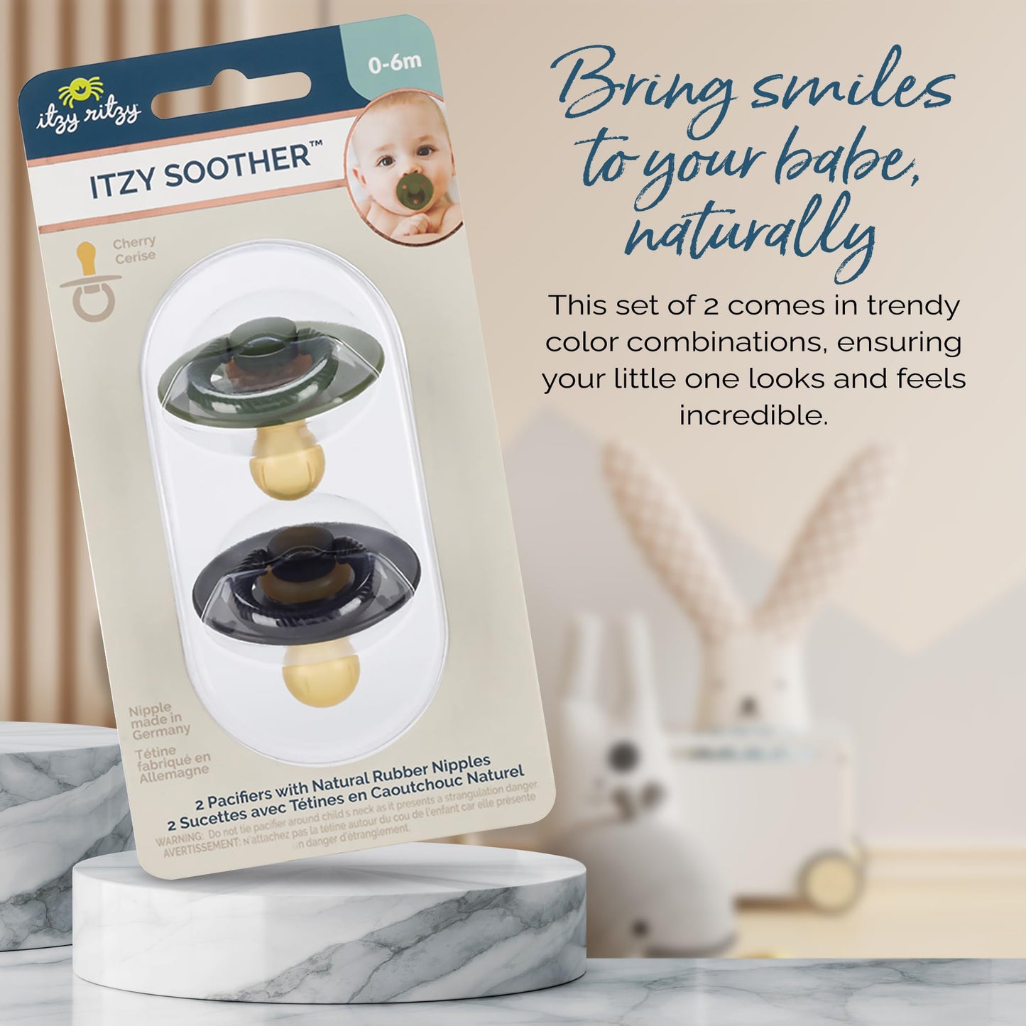 Itzy Ritzy Natural Rubber Pacifiers, Set of 2 – Natural Rubber Newborn Pacifiers with Cherry-Shaped Nipple & Large Air Holes for Added Safety; Set of 2 i