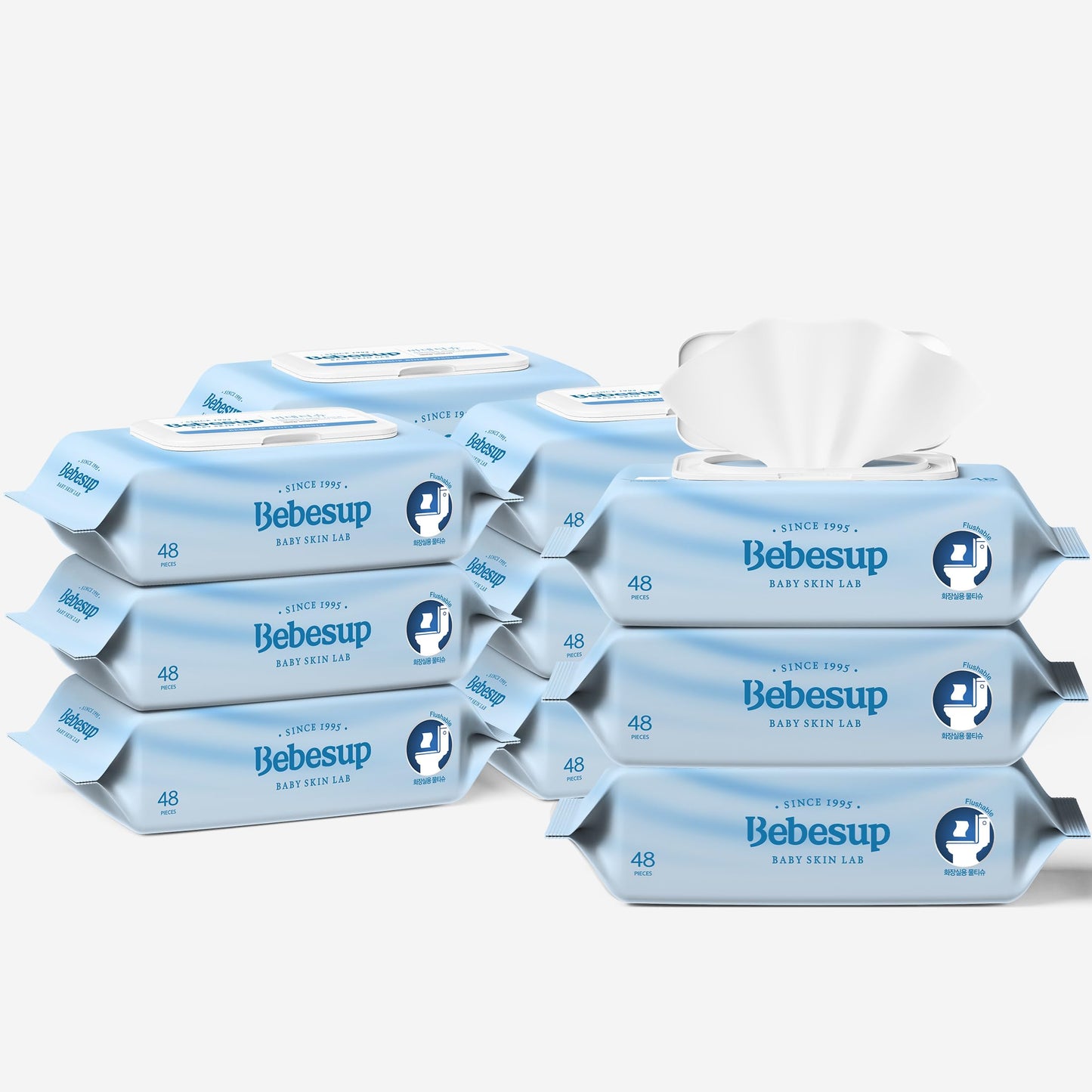BEBESUP- Korea’s #1 Signature Baby Wipes - Hypoallergenic Water-based Unscented Alcohol-Free Ultra-Thick Super Seed Extracts Organic Plant-Based for sensitive skin Flip-Top 560 Count (8 Packs)