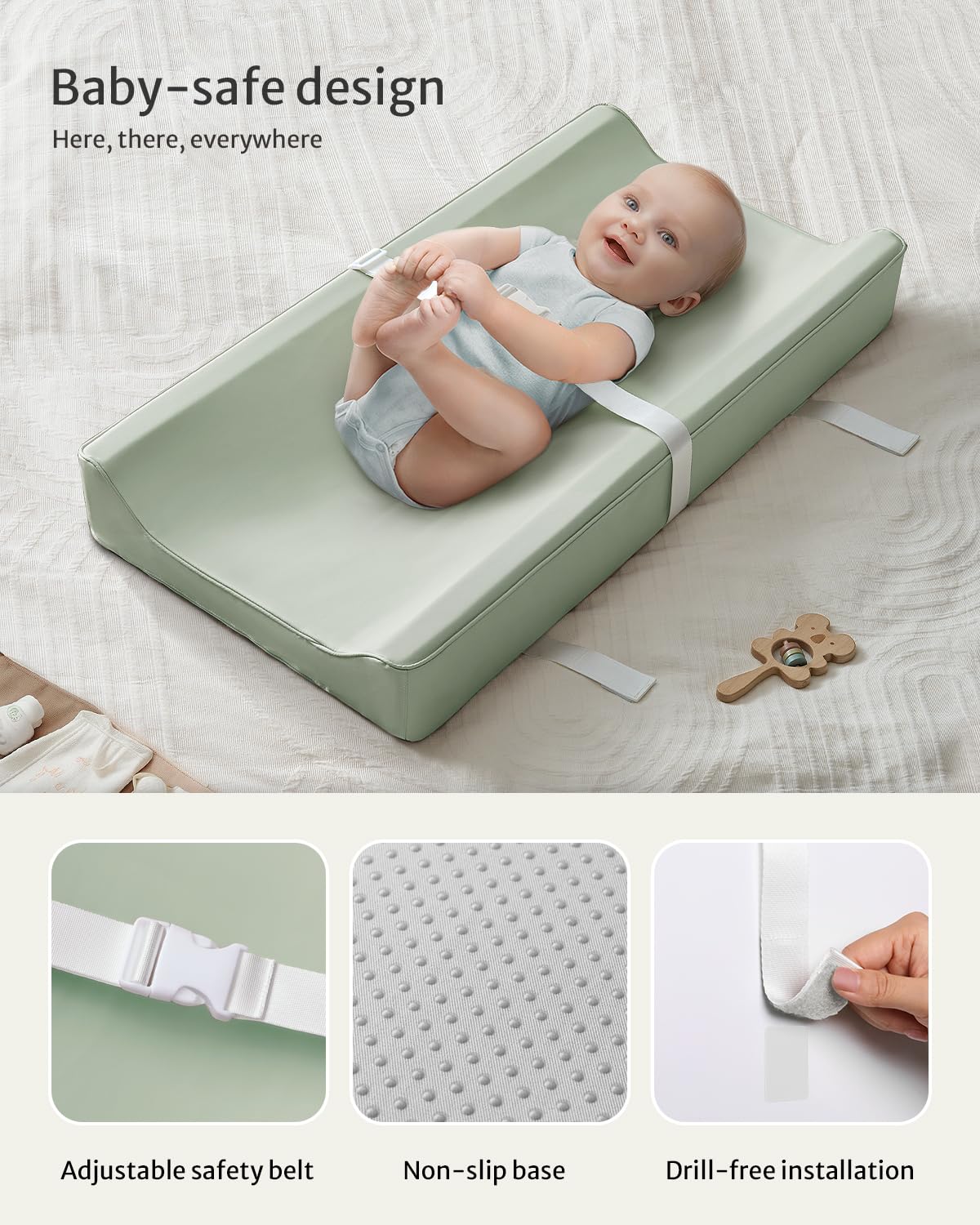 Blissful Diary Vegan Leather Baby Changing Pad with Waterproof & Wipe-Clean PU Cover