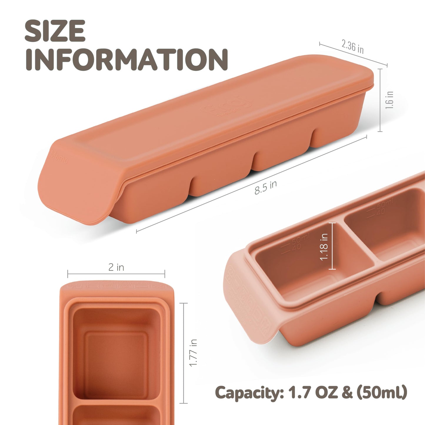 4 Section-1.7oz Gray 100% Food Grade Silicone Ice Cube Tray Food Container with Airtight Locking Lid, Fruit Vegetable Purees, Breastmilk Storage for Baby & Toddler Food | BPA Free Korea Made