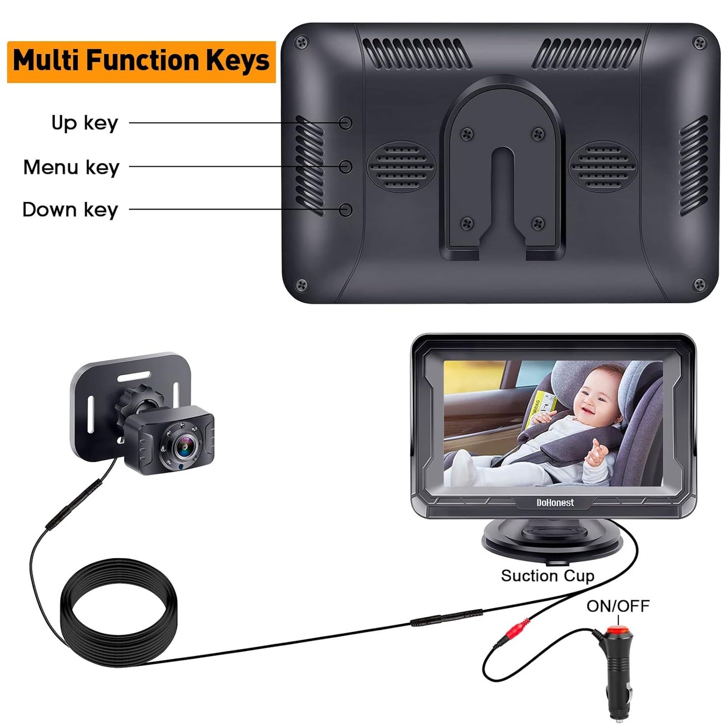 DoHonest Baby Car Camera HD 1080P - Rear-Facing Car Baby Monitor with Night Vision