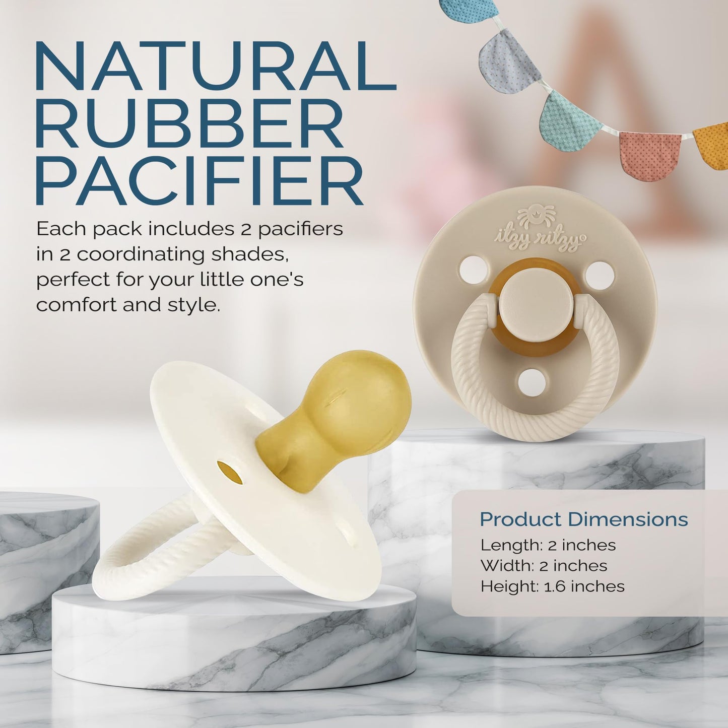 Itzy Ritzy Natural Rubber Pacifiers, Set of 2 – Natural Rubber Newborn Pacifiers with Cherry-Shaped Nipple & Large Air Holes for Added Safety; Set of 2 i