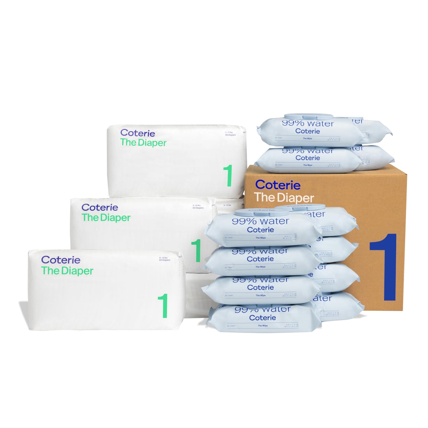 Coterie Baby Wipes + Diapers Kit Hypoallergenic for Sensitive Skin