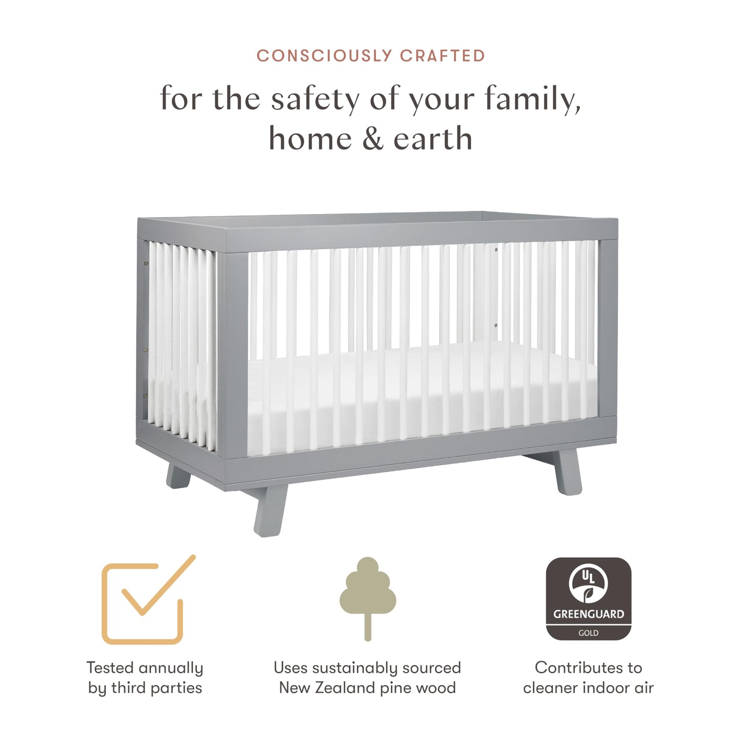 Babyletto Hudson 3-in-1 Convertible Baby Crib - GREENGUARD Gold Certified