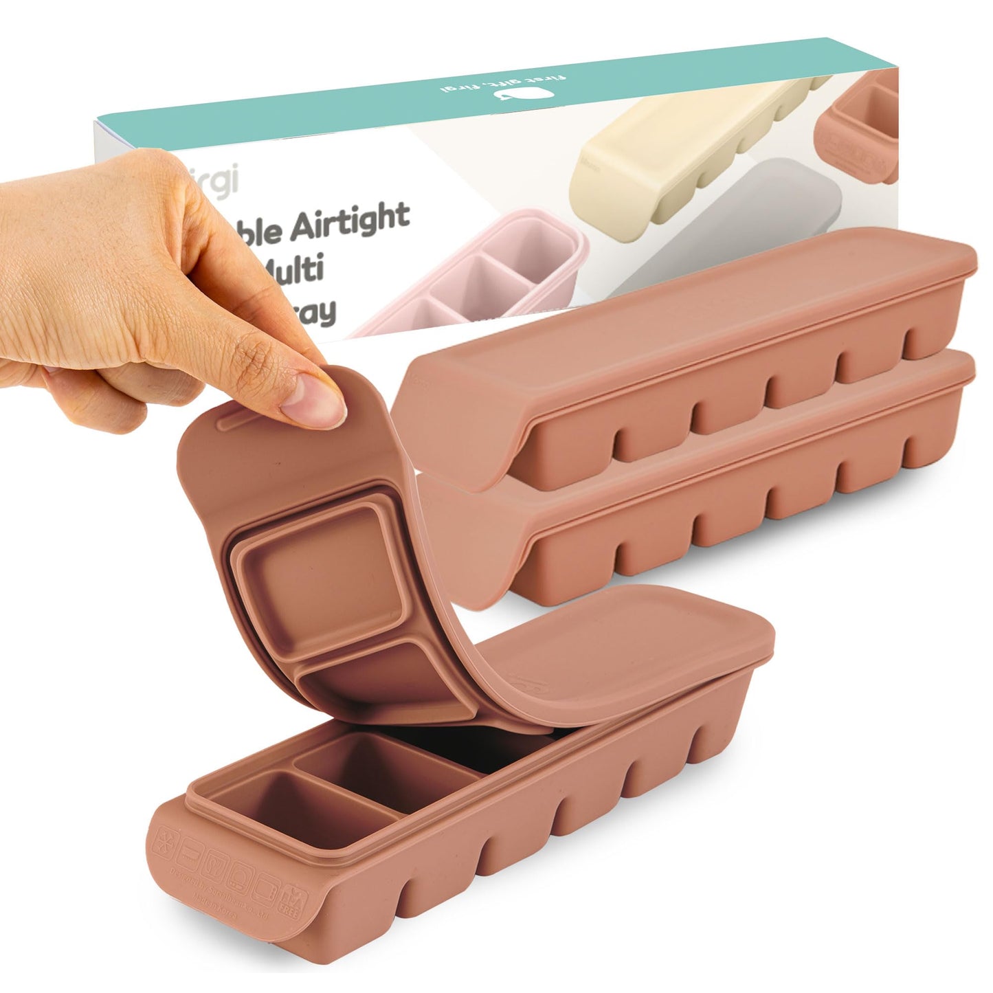 4 Section-1.7oz Gray 100% Food Grade Silicone Ice Cube Tray Food Container with Airtight Locking Lid, Fruit Vegetable Purees, Breastmilk Storage for Baby & Toddler Food | BPA Free Korea Made