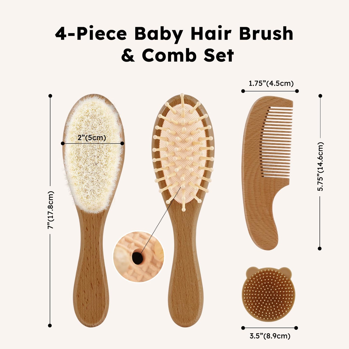 Yoofoss 4 Piece Baby Brush and Comb Set, Wooden Baby Brush with Natural Ultra Soft Goat Hair