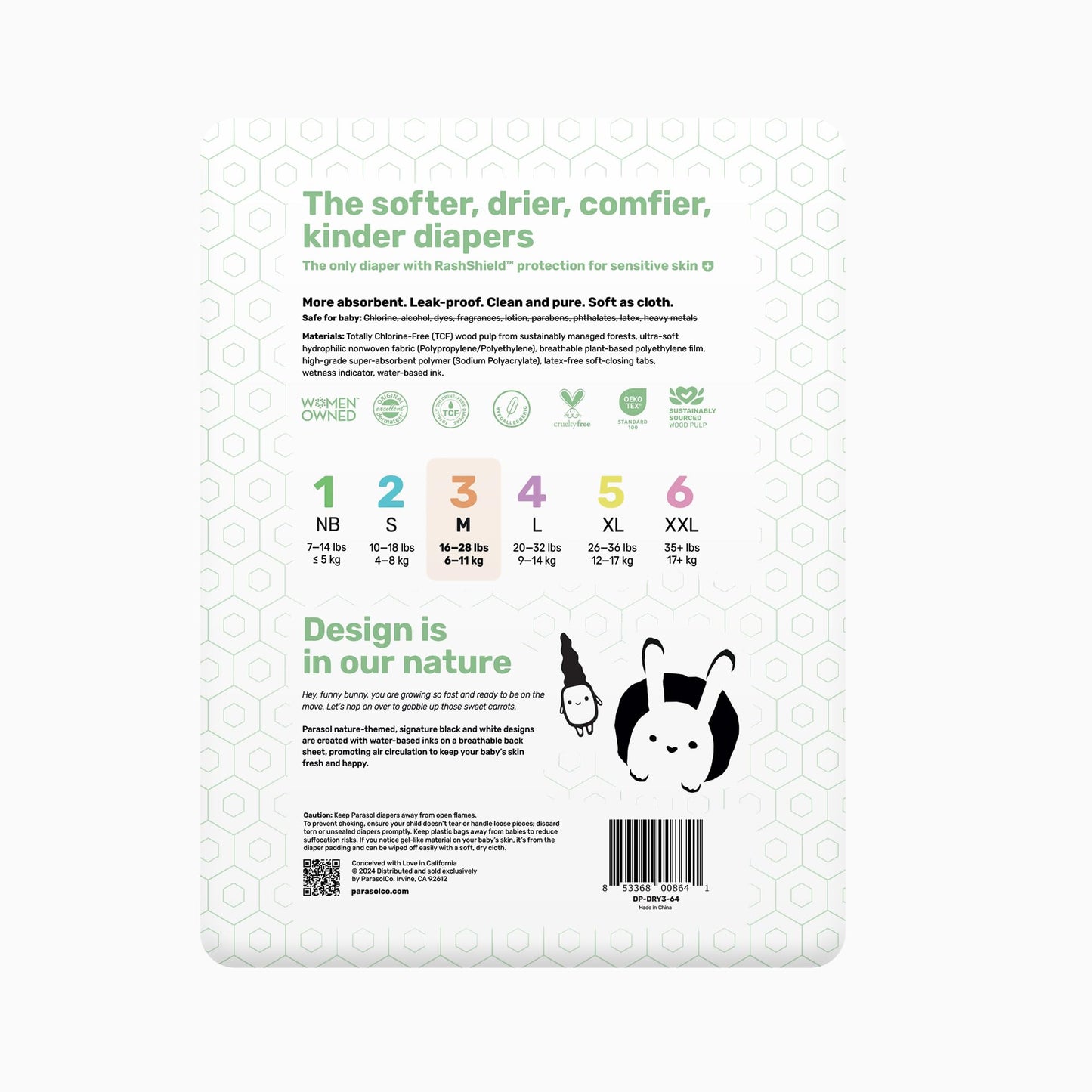 PARASOL Clear+Dry Disposable Diapers | RashShield Protection, Leakproof Design, Hypoallergenic | Size 4, (20-32 lbs) 48 Count