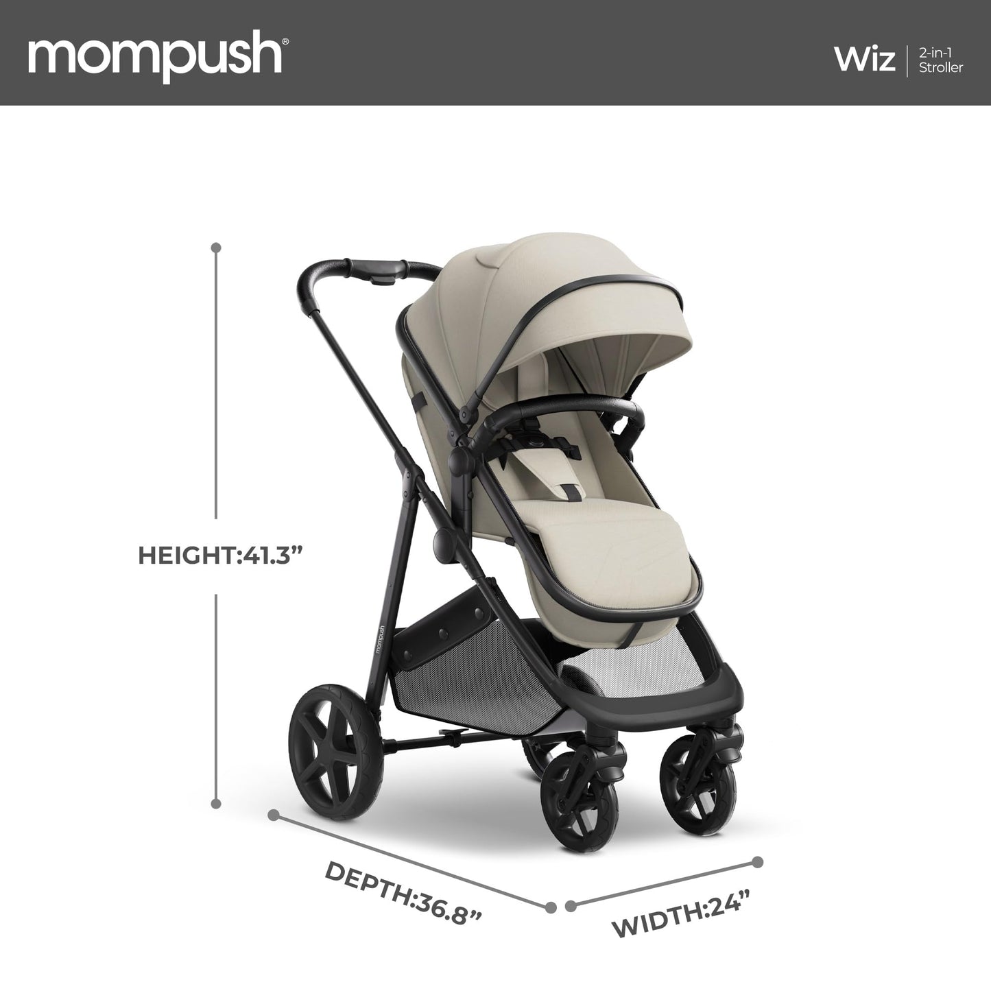 Mompush Wiz 2-in-1 Convertible Baby Stroller with Bassinet Mode, Foldable Infant Stroller with Reversible Seat and Large UPF 50+ Canopy
