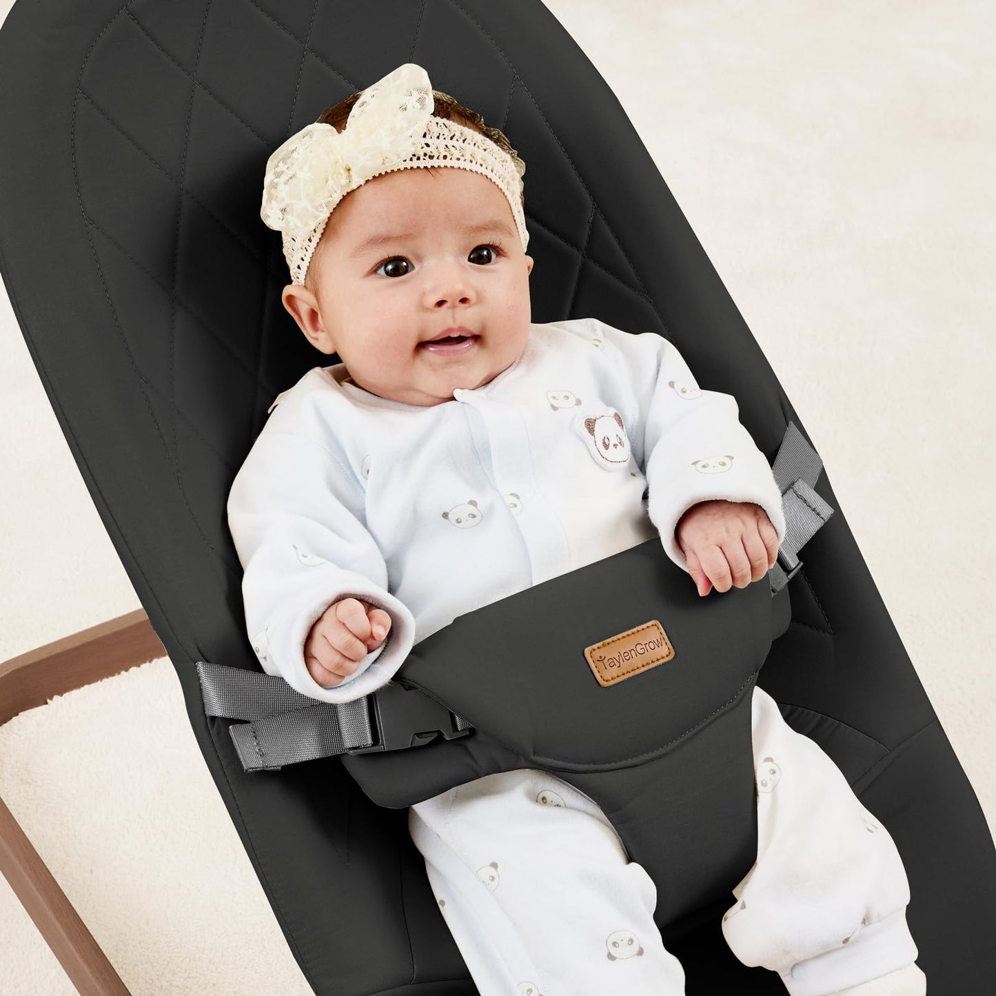 Foldable Baby Bouncer, Baby Seat with 3 Adjustable Heights, Portable Newborn Rocker