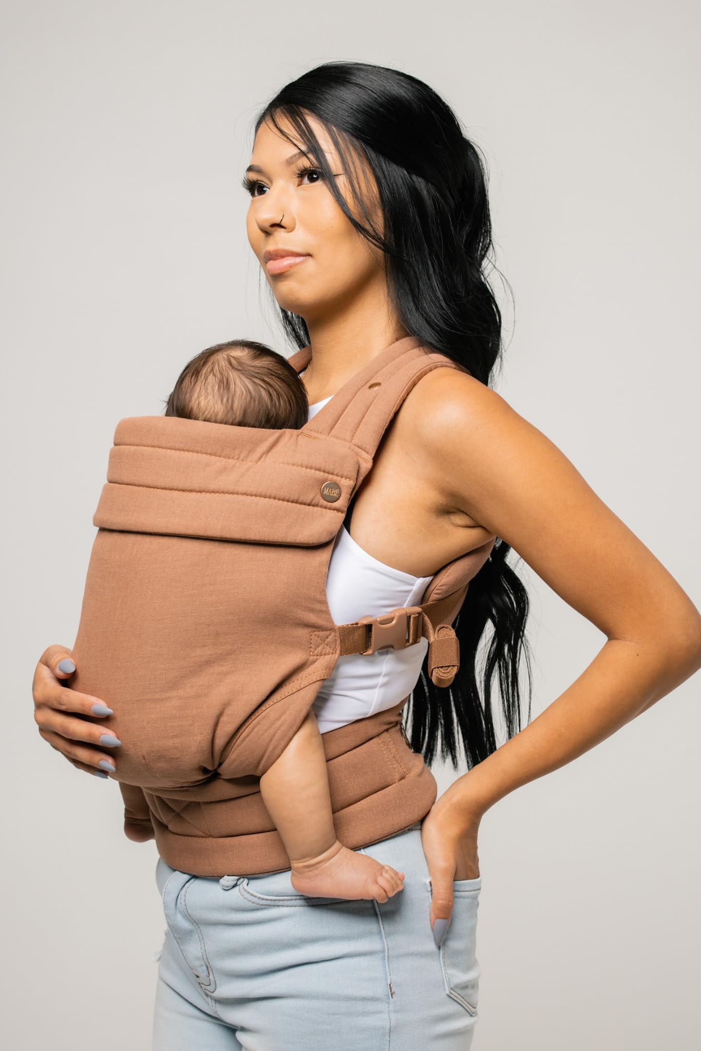 Mabē Monarch Ergonomic Baby Carrier – Premium Cotton Soft Structured Newborn to Toddler Carrier with Hip-Healthy Design, 3 Carry Positions (7-35lbs), Lightweight & Breathable, (Ivory)