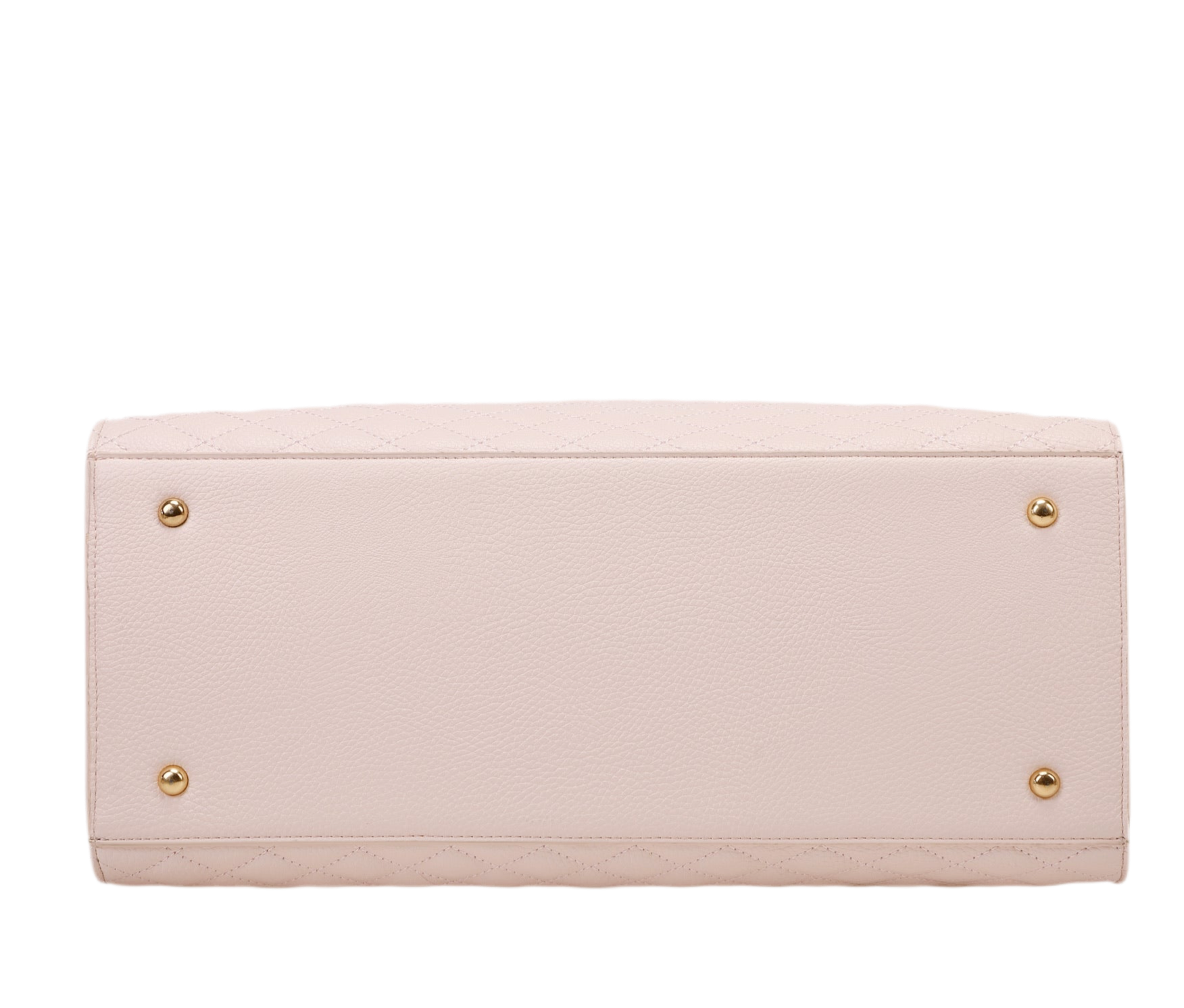 Light pink handbag with gold hardware on a white background