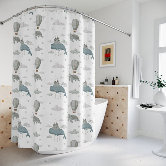 Children's Shower Curtain - Whale Ships Design