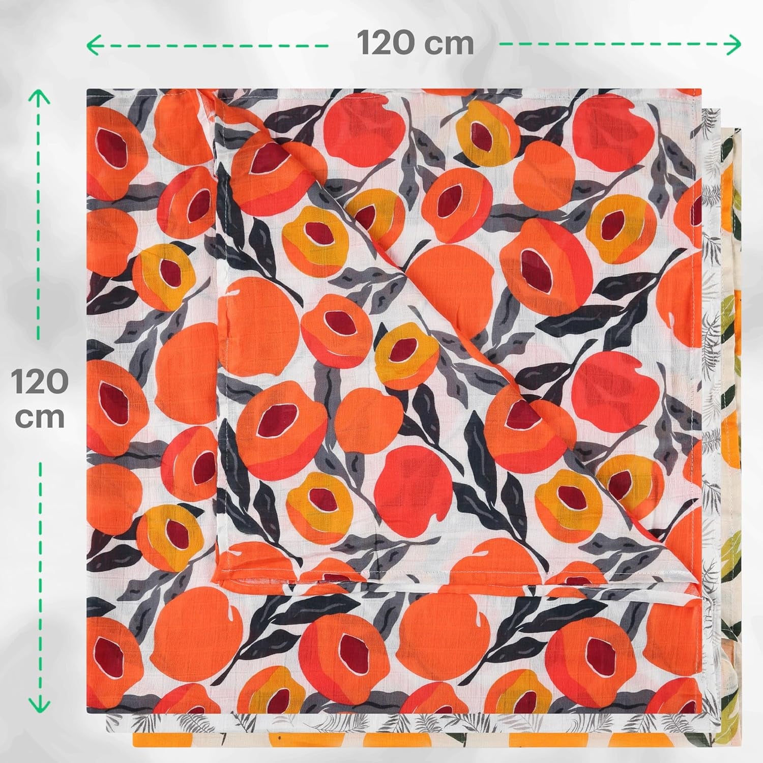 Muslin Swaddle Blankets, 3-Pack - Soft Bamboo Rayon and Cotton Receiving Blankets for Boys & Girls - Adorable Fruits Design