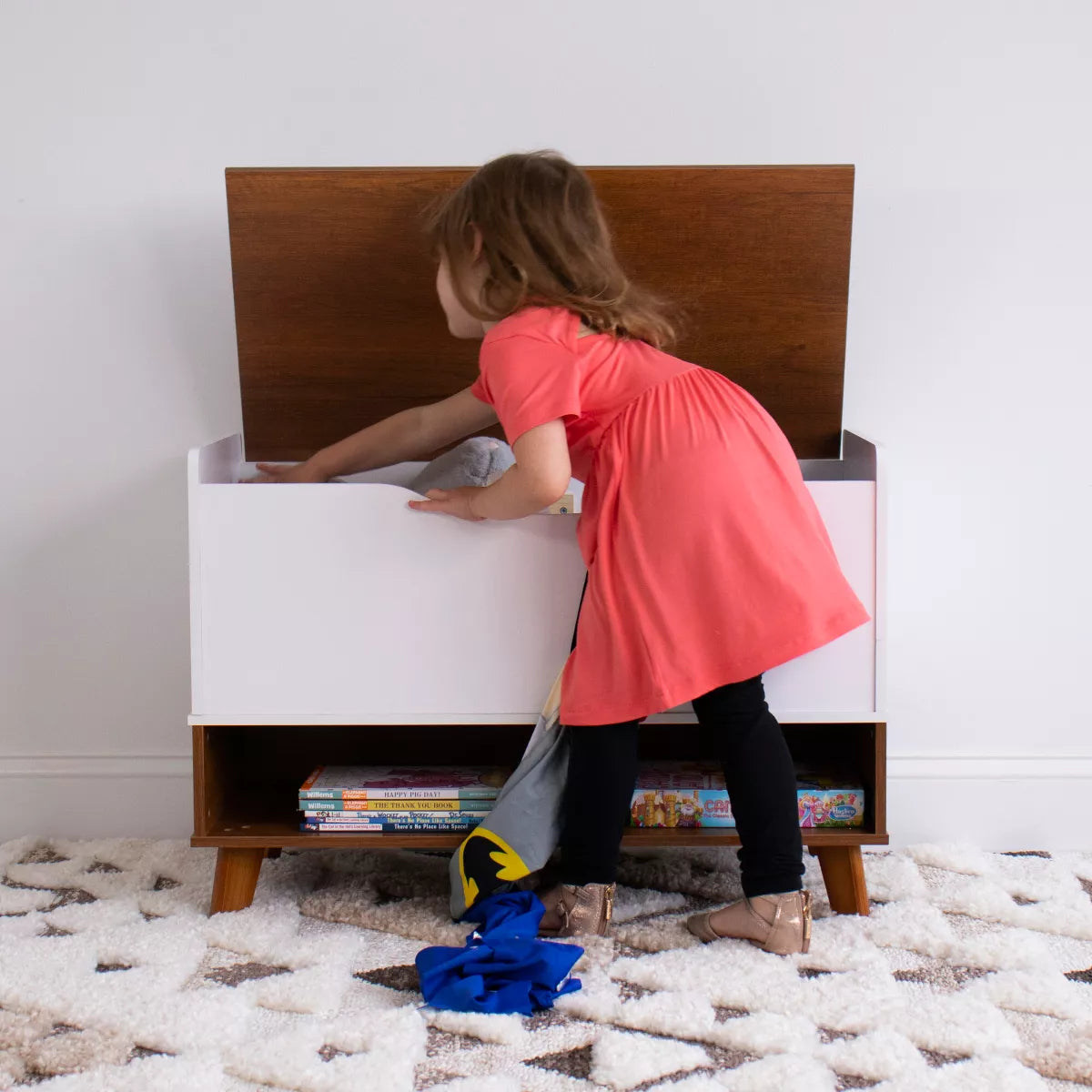 Humble Crew Morgan Mid-Century Kids' Toy Chest with Soft Close Lid and Storage Shelf Wood/White
