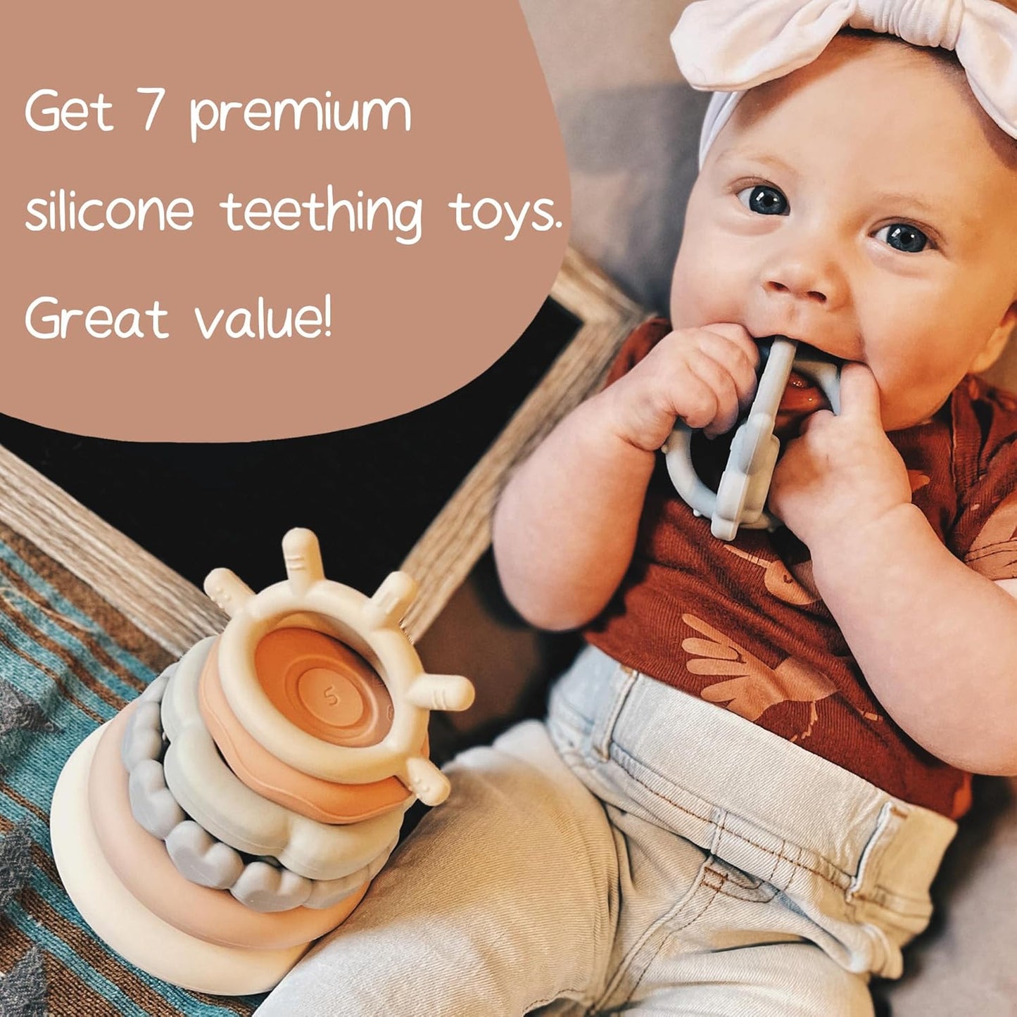Moonkie Stacks of Circles Soft Teething Toy  7 Piece Teethers Set