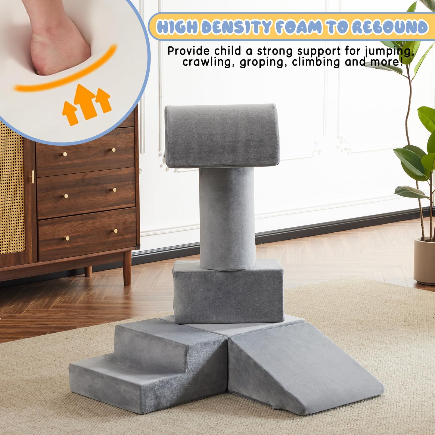 jela Foam Blocks 6Pcs Soft Play Equipment Waterproof Fabric, UV Resistant Toddler Climbing Toys Indoor& Outdoor Soft Play Climbing for Toddlers, Lightweight Climbing Blocks for Babies, Kids (Darkgrey)