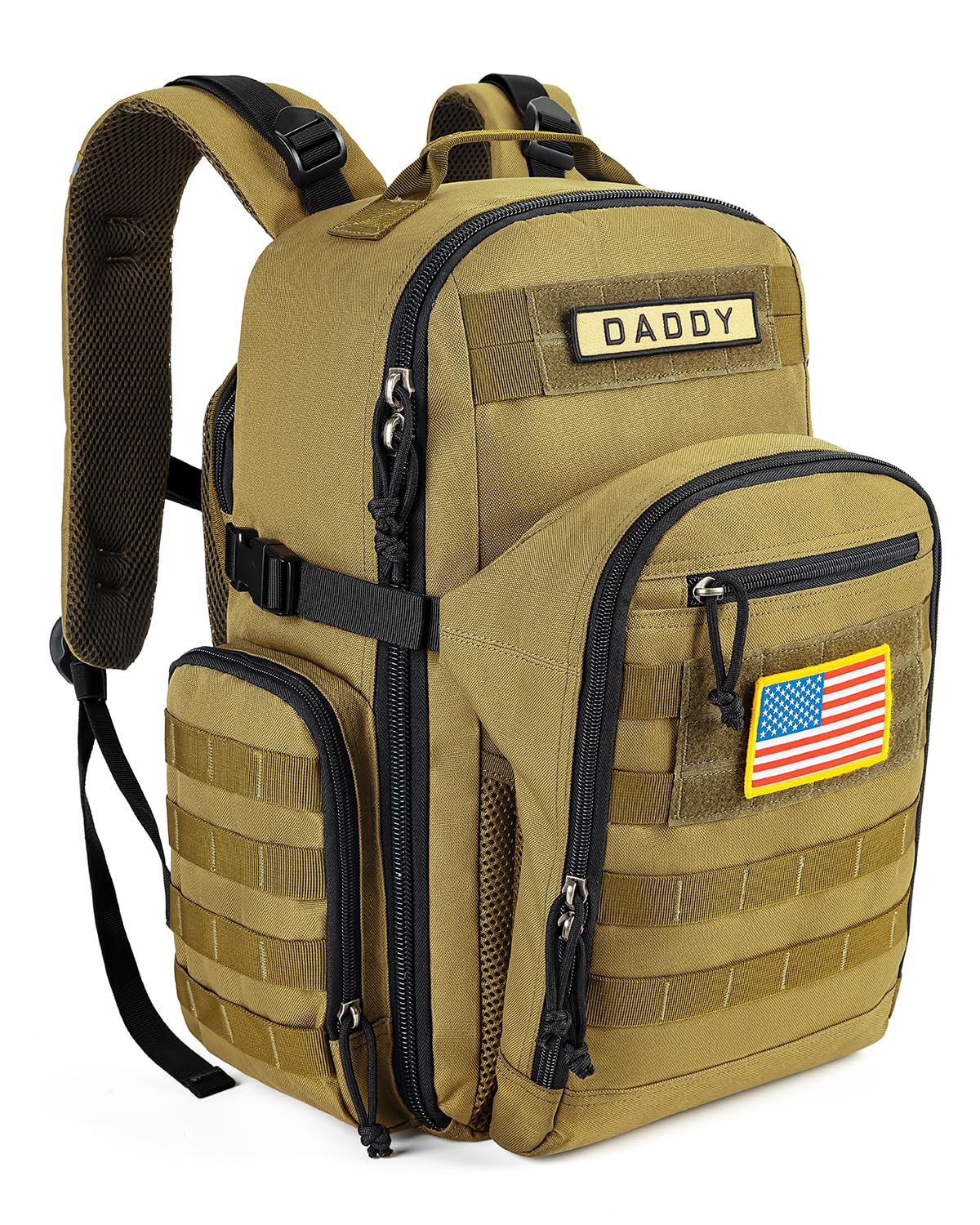 SHARKMOUTH Dad Diaper Bag Backpack - Military Baby Gear Backpacks with Daddy Patches Black