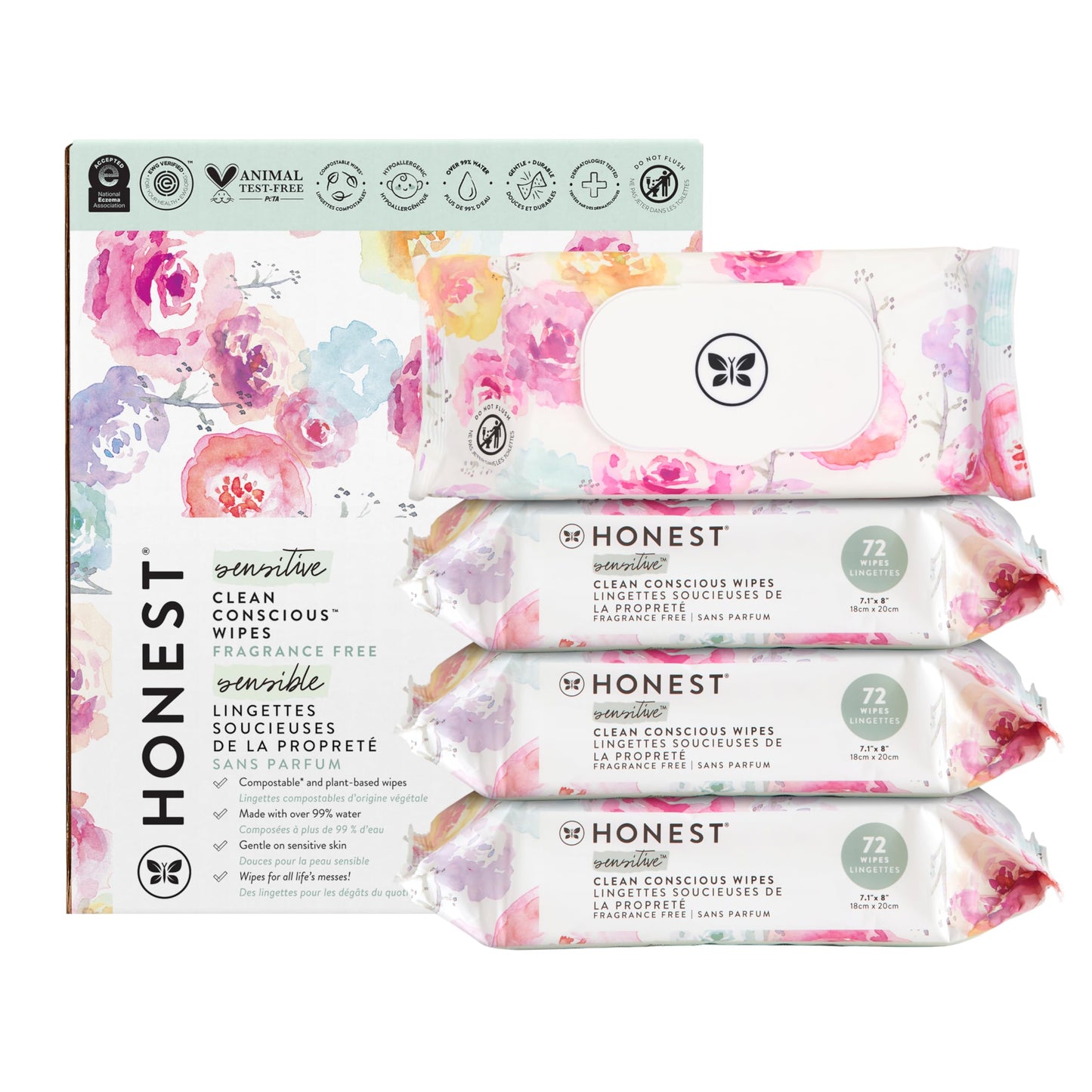 The Honest Company Clean Conscious Multi-Use Wipes | Hypoallergenic + Unscented for Sensitive Skin | Over 99% Water, Compostable, Plant Based, Baby Wipes | Pattern Play, 720 Count