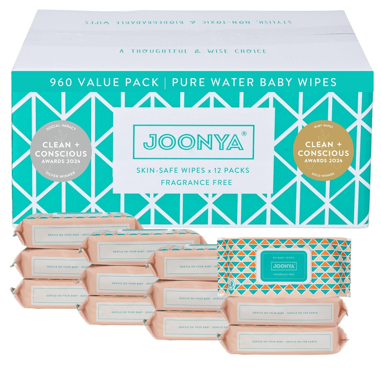 JOONYA Unscented Baby Wipes — Plant-Based, Fragrance-Free Diaper Wipes | Hypoallergenic, Non-Toxic, Compostable & Biodegradable