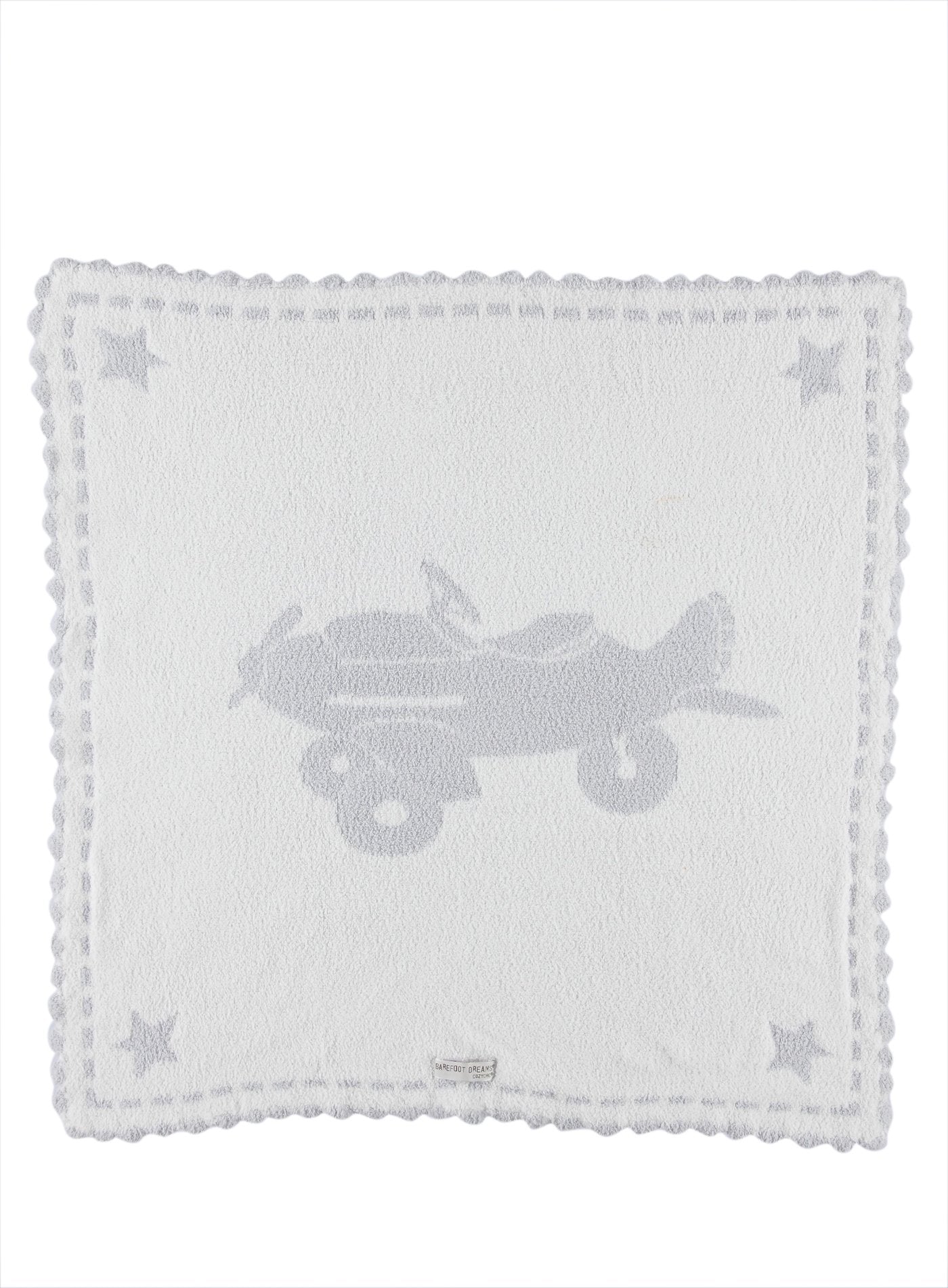 Barefoot Dreams CozyChic Scalloped Baby Receiving Blanket - Stone & Rocking Horse,Stone & White,30x32,CozyChic Scalloped Receiving Blanket