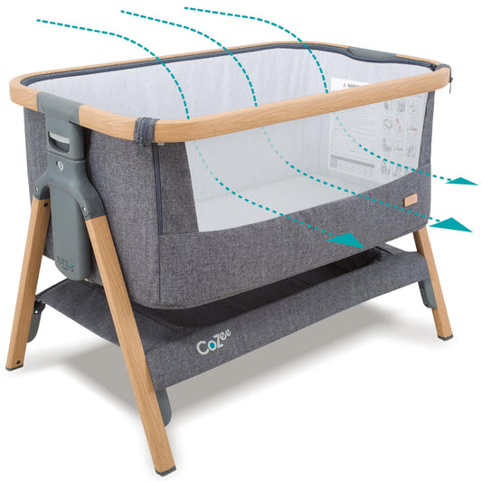 CoZee® 2-in-1 Baby Bassinet & Bedside Sleeper - Fast-Folding Bedside Bassinet, Baby Crib with 6 Mattress Heights & Breathable Mesh Window, Mattress Included, 0-6 Months (Oak & Charcoal)