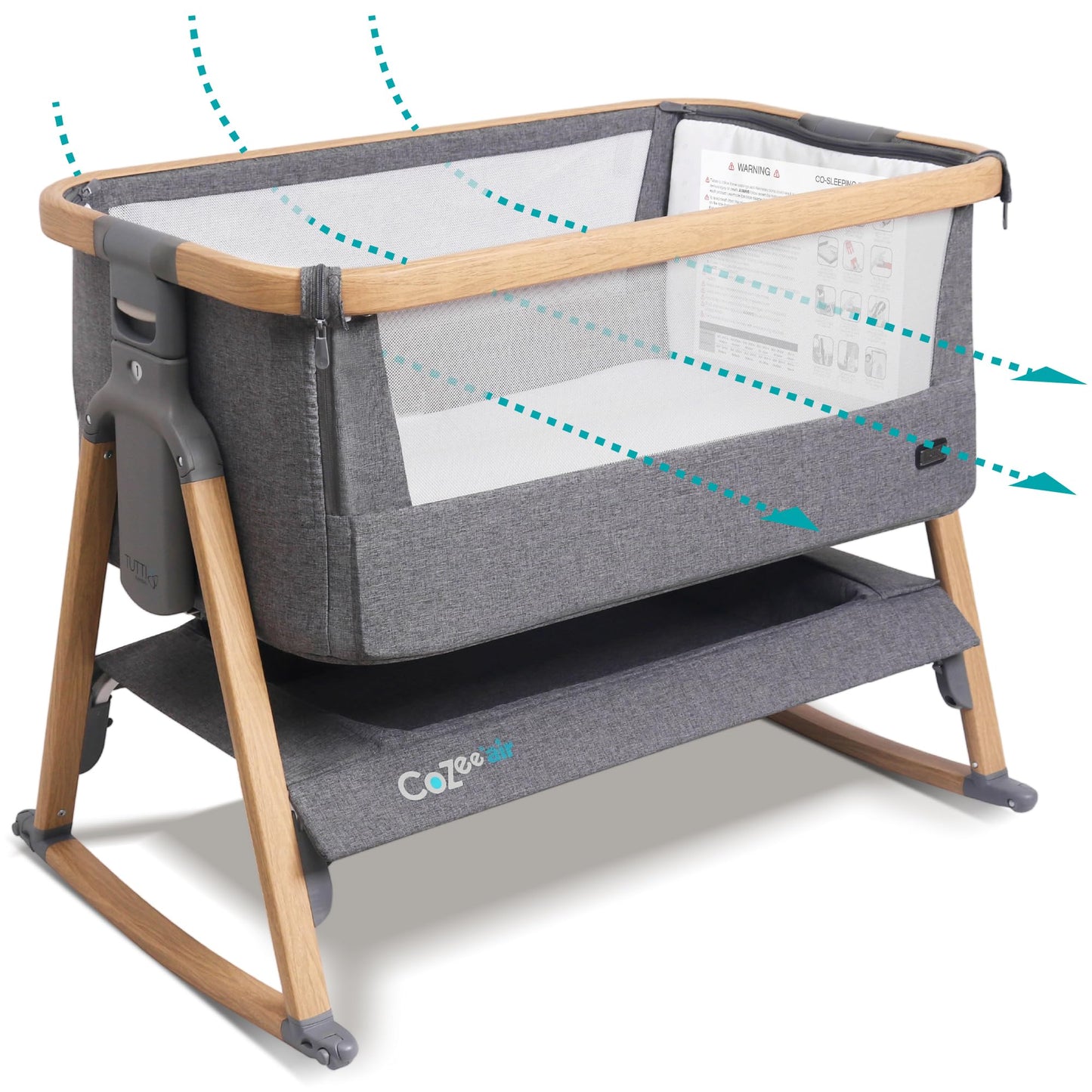 CoZee® 2-in-1 Baby Bassinet & Bedside Sleeper - Fast-Folding Bedside Bassinet, Baby Crib with 6 Mattress Heights & Breathable Mesh Window, Mattress Included, 0-6 Months (Oak & Charcoal)