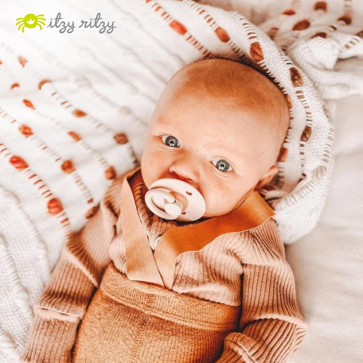 Itzy Ritzy Natural Rubber Pacifiers, Set of 2 – Natural Rubber Newborn Pacifiers with Cherry-Shaped Nipple & Large Air Holes for Added Safety; Set of 2 i