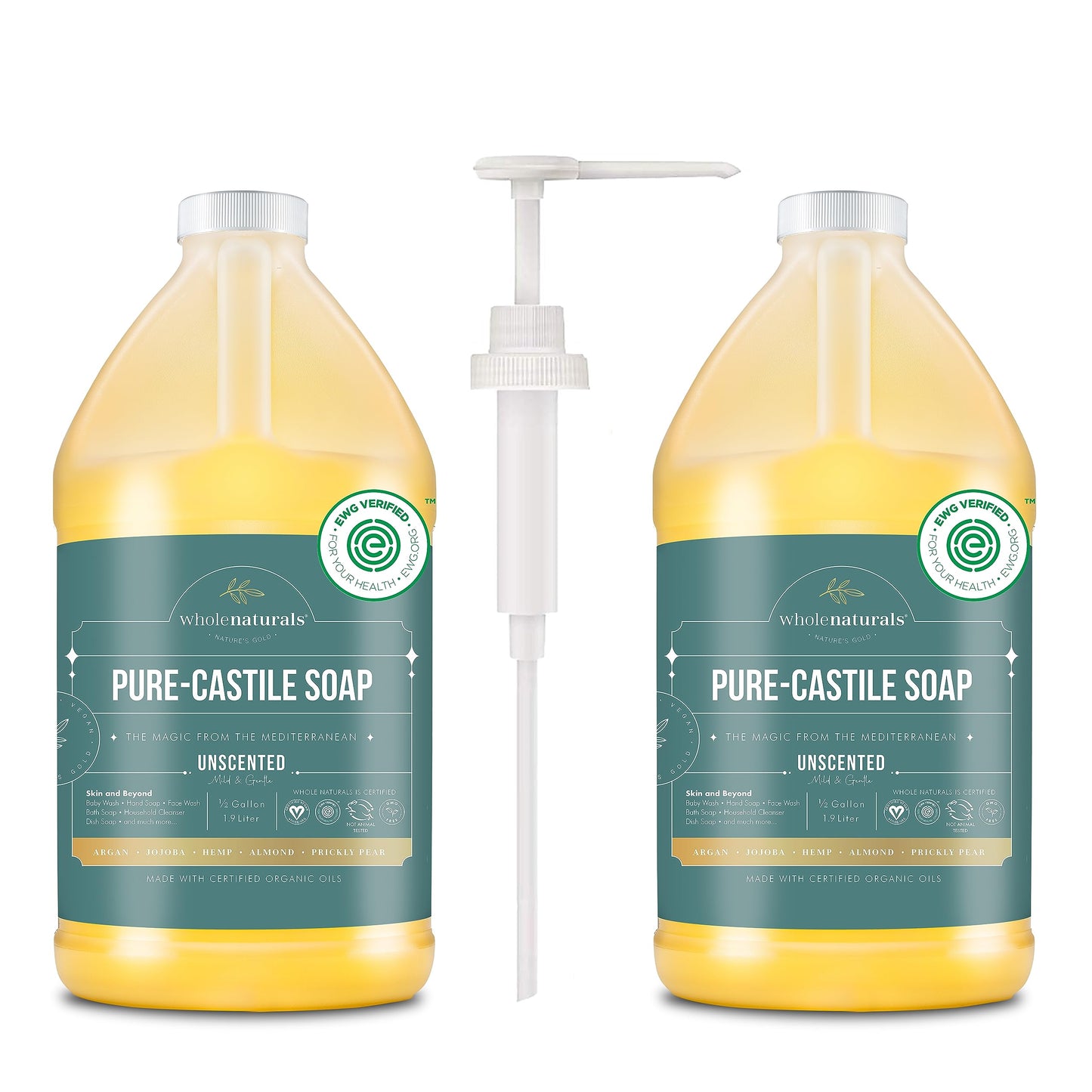 Pure Castile Soap Liquid, EWG Verified & Certified Palm Oil Free Unscented