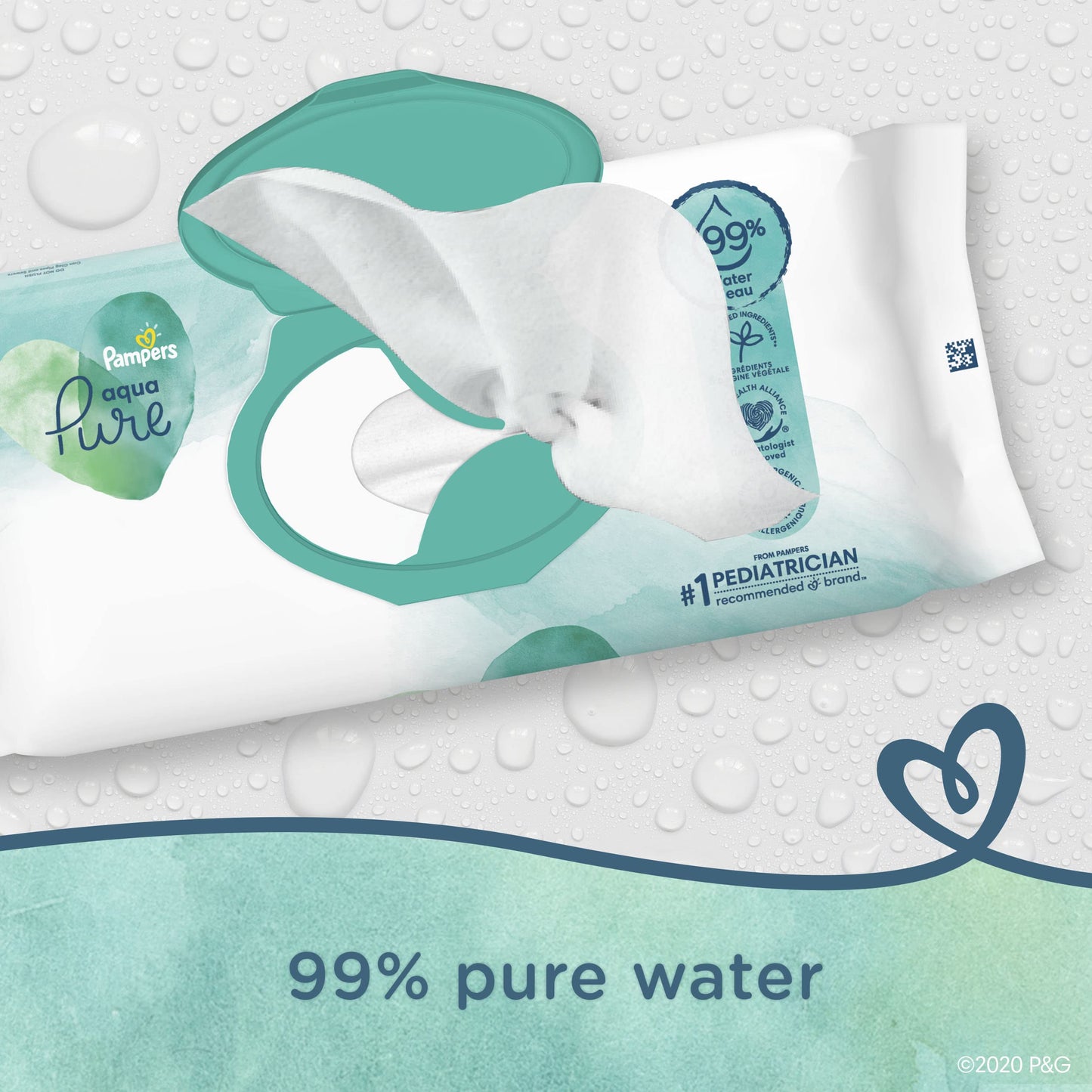 Pampers Baby Wipes Aqua Pure, 99% water-based wipes