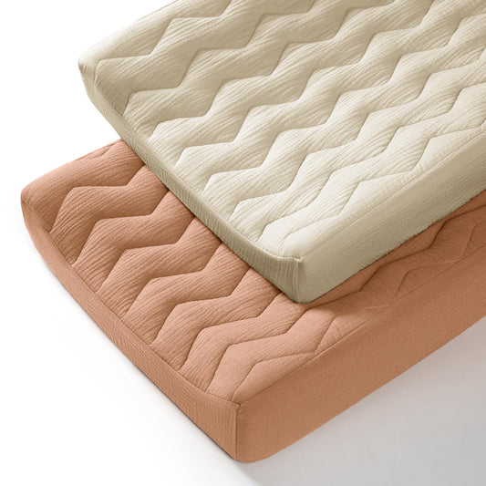 lulumoon Muslin Changing Pad Cover: Baby Cotton Quilted Changing Table Cover
