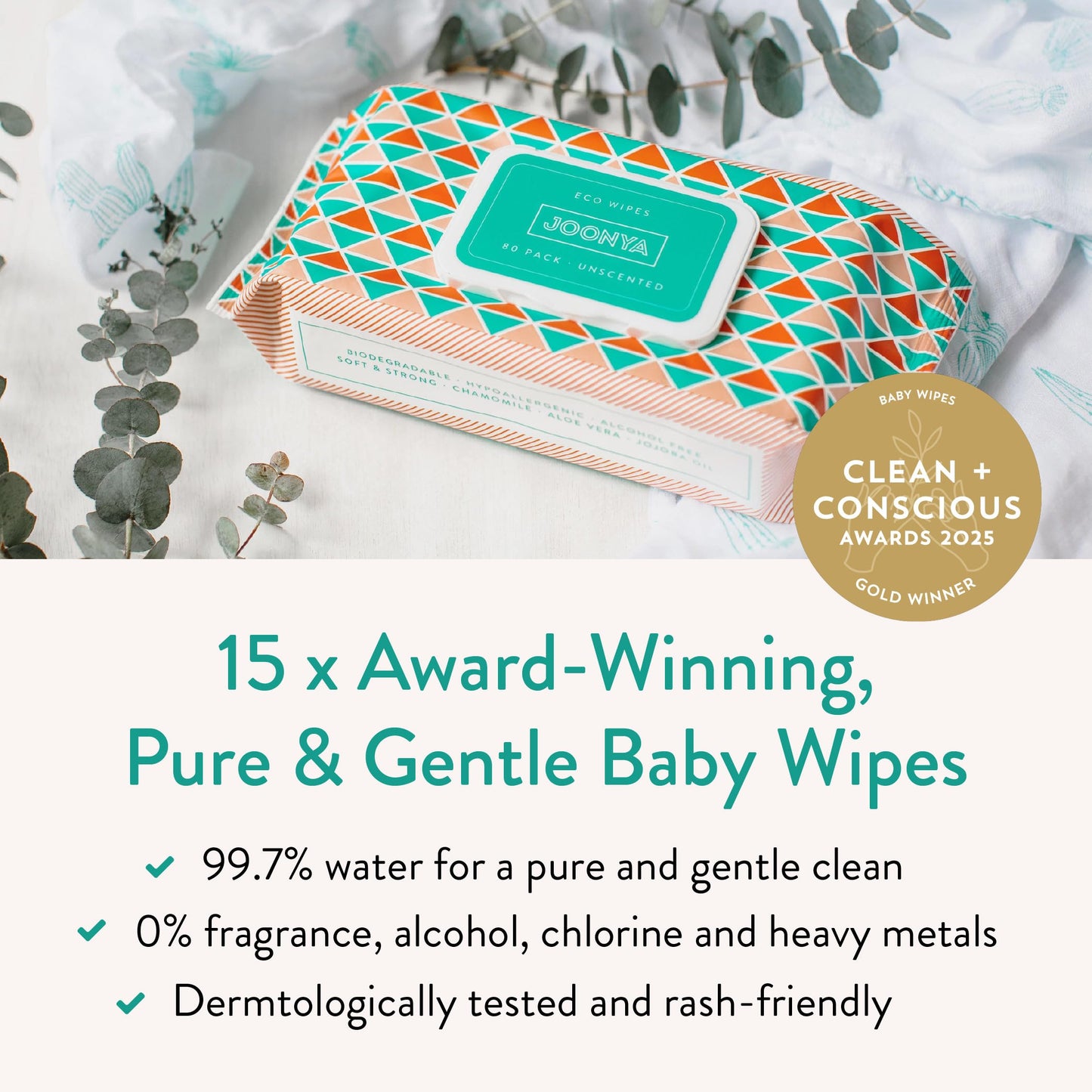 JOONYA Unscented Baby Wipes — Plant-Based, Fragrance-Free Diaper Wipes | Hypoallergenic, Non-Toxic, Compostable & Biodegradable