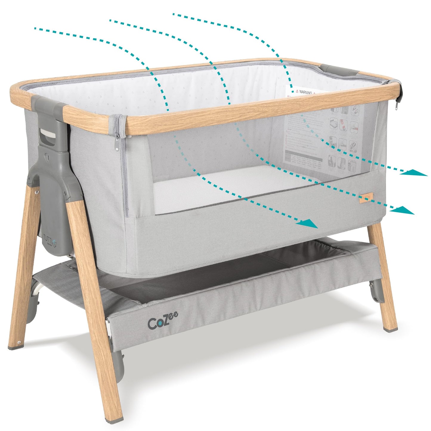 CoZee® 2-in-1 Baby Bassinet & Bedside Sleeper - Fast-Folding Bedside Bassinet, Baby Crib with 6 Mattress Heights & Breathable Mesh Window, Mattress Included, 0-6 Months (Oak & Charcoal)