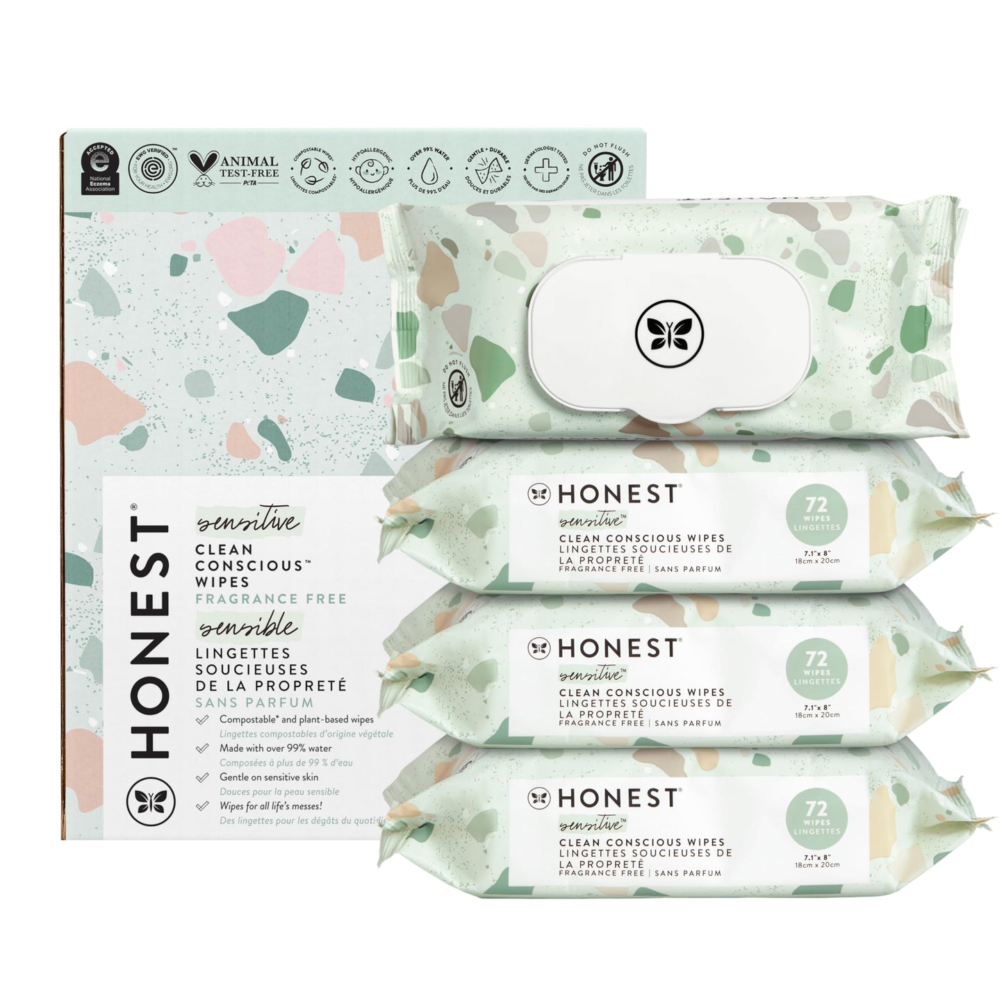 The Honest Company Clean Conscious Multi-Use Wipes | Hypoallergenic + Unscented for Sensitive Skin | Over 99% Water, Compostable, Plant Based, Baby Wipes | Pattern Play, 720 Count