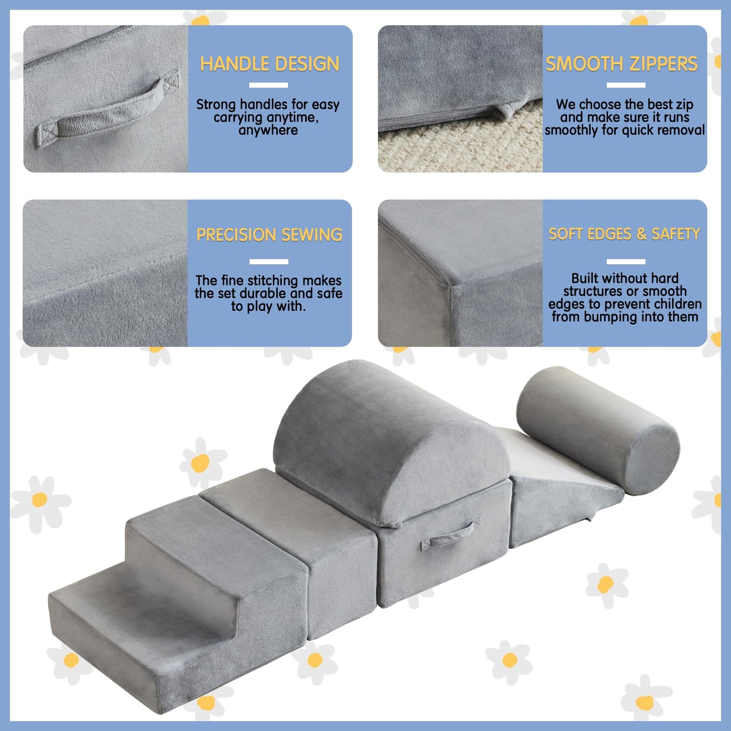 jela Foam Blocks 6Pcs Soft Play Equipment Waterproof Fabric, UV Resistant Toddler Climbing Toys Indoor& Outdoor Soft Play Climbing for Toddlers, Lightweight Climbing Blocks for Babies, Kids (Darkgrey)